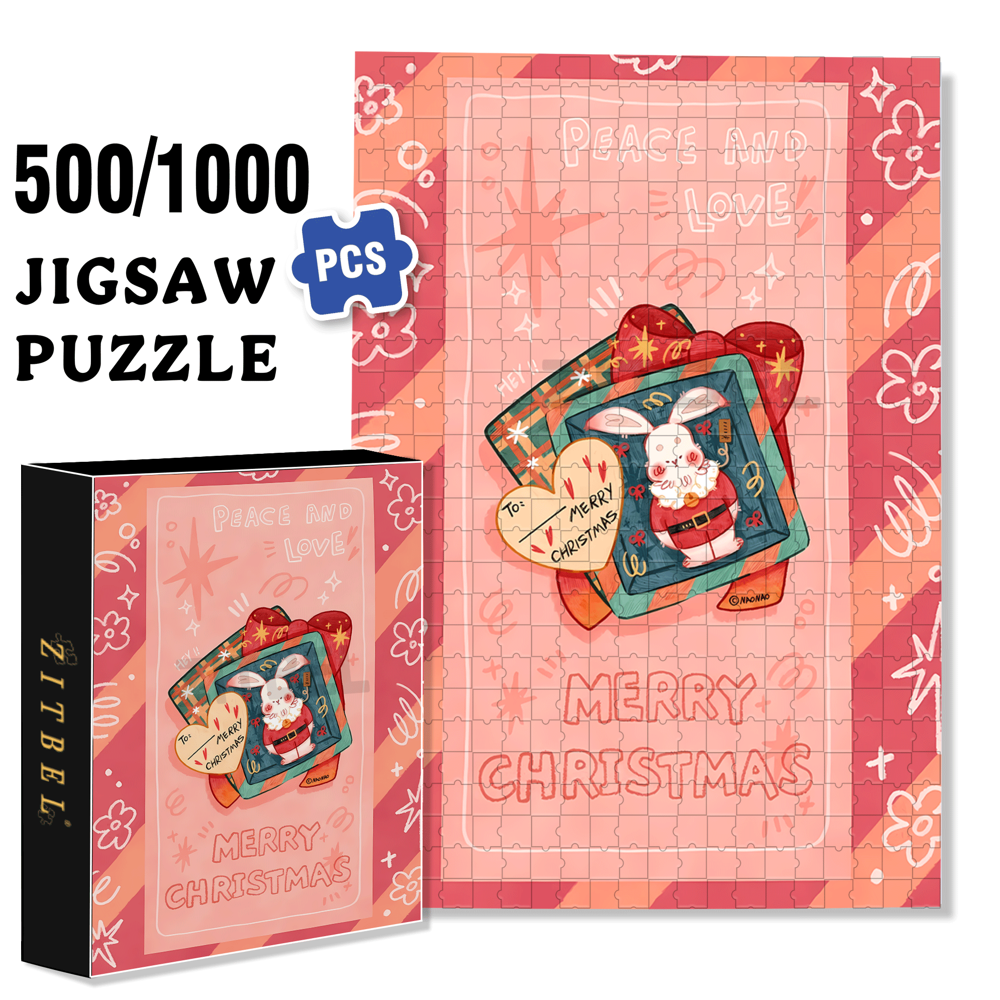 Peace & Love 6 500pcs/1000pcs Jigsaw Puzzle, Scratch-Resistant, Interactive Family Game & Brain-Boosting DIY Decor, Perfect for Halloween, Christmas & New Year Gifts, Family Puzzle Game