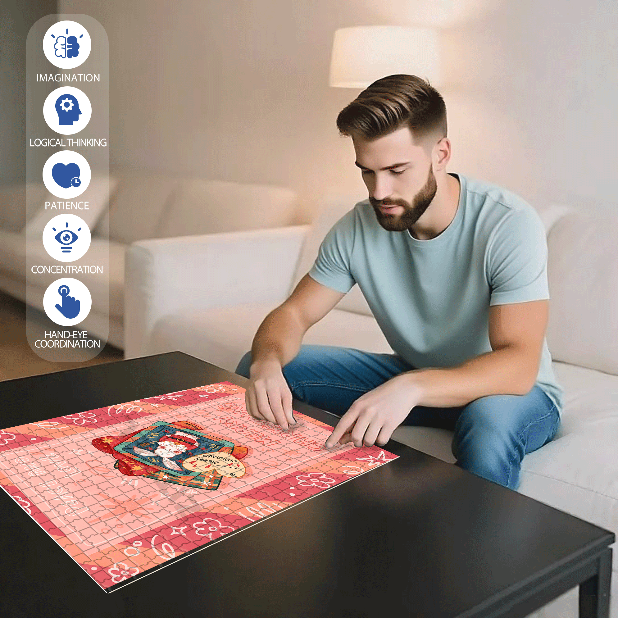 Peace & Love 6 500pcs/1000pcs Jigsaw Puzzle, Scratch-Resistant, Interactive Family Game & Brain-Boosting DIY Decor, Perfect for Halloween, Christmas & New Year Gifts, Family Puzzle Game