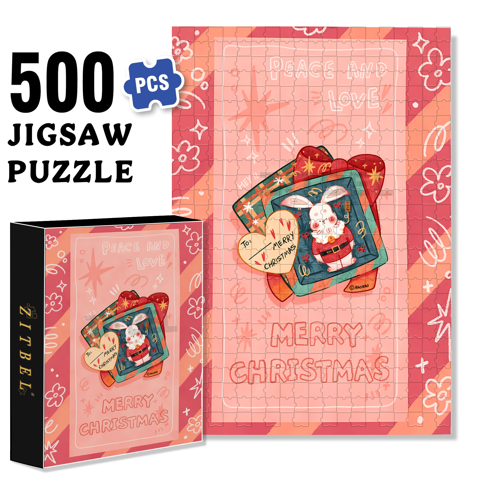 Peace & Love 6 500pcs/1000pcs Jigsaw Puzzle, Scratch-Resistant, Interactive Family Game & Brain-Boosting DIY Decor, Perfect for Halloween, Christmas & New Year Gifts, Family Puzzle Game