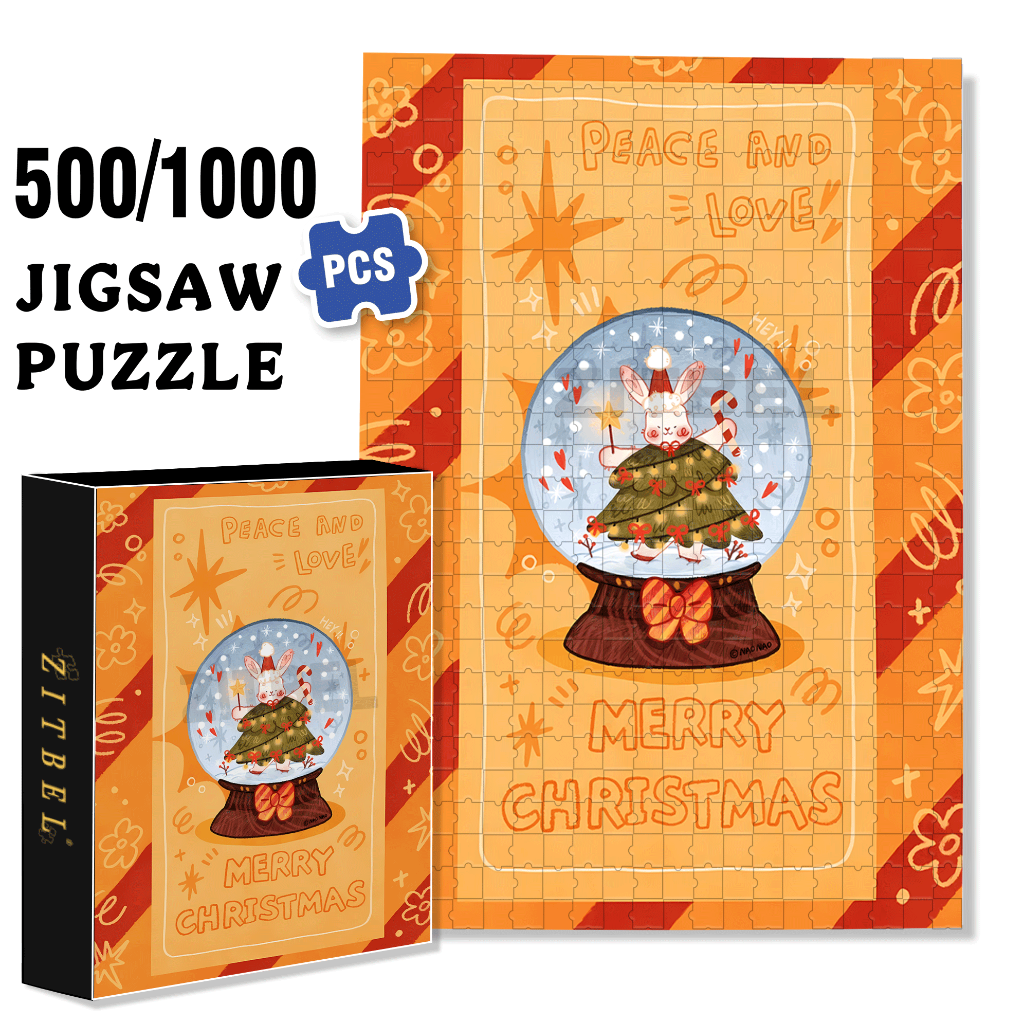 Peace & Love 500pcs/1000pcs Jigsaw Puzzle, Scratch-Resistant, Interactive Family Game & Brain-Boosting DIY Decor, Perfect for Halloween, Christmas & New Year Gifts, Family Puzzle Game
