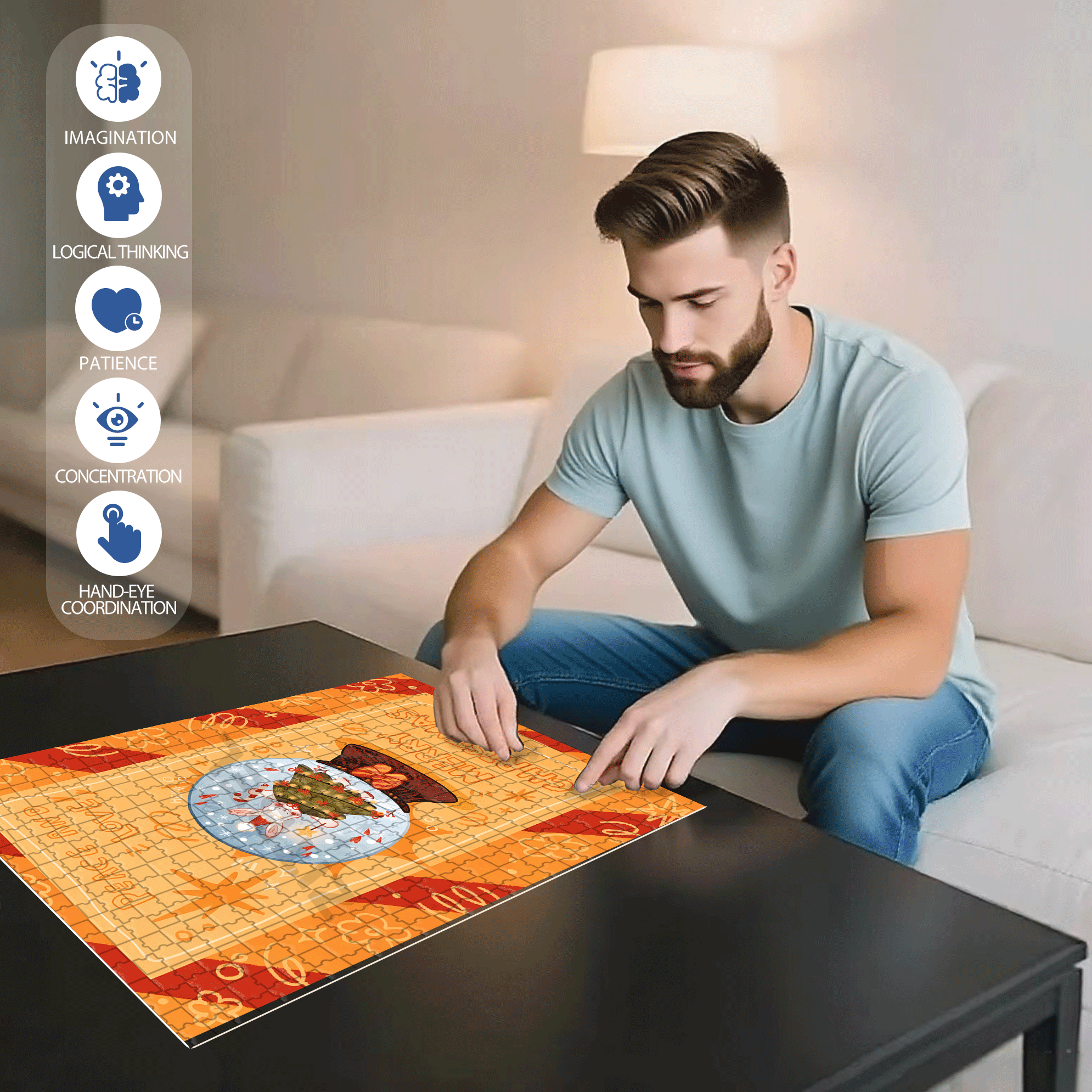 Peace & Love 500pcs/1000pcs Jigsaw Puzzle, Scratch-Resistant, Interactive Family Game & Brain-Boosting DIY Decor, Perfect for Halloween, Christmas & New Year Gifts, Family Puzzle Game