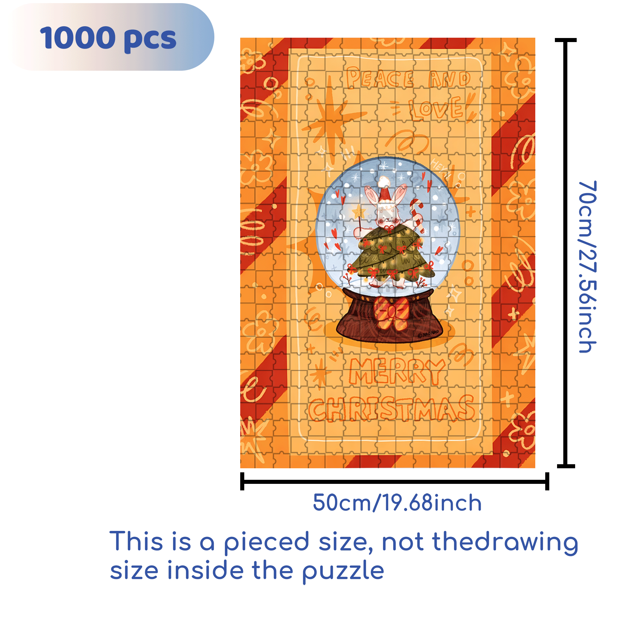 Peace & Love 500pcs/1000pcs Jigsaw Puzzle, Scratch-Resistant, Interactive Family Game & Brain-Boosting DIY Decor, Perfect for Halloween, Christmas & New Year Gifts, Family Puzzle Game