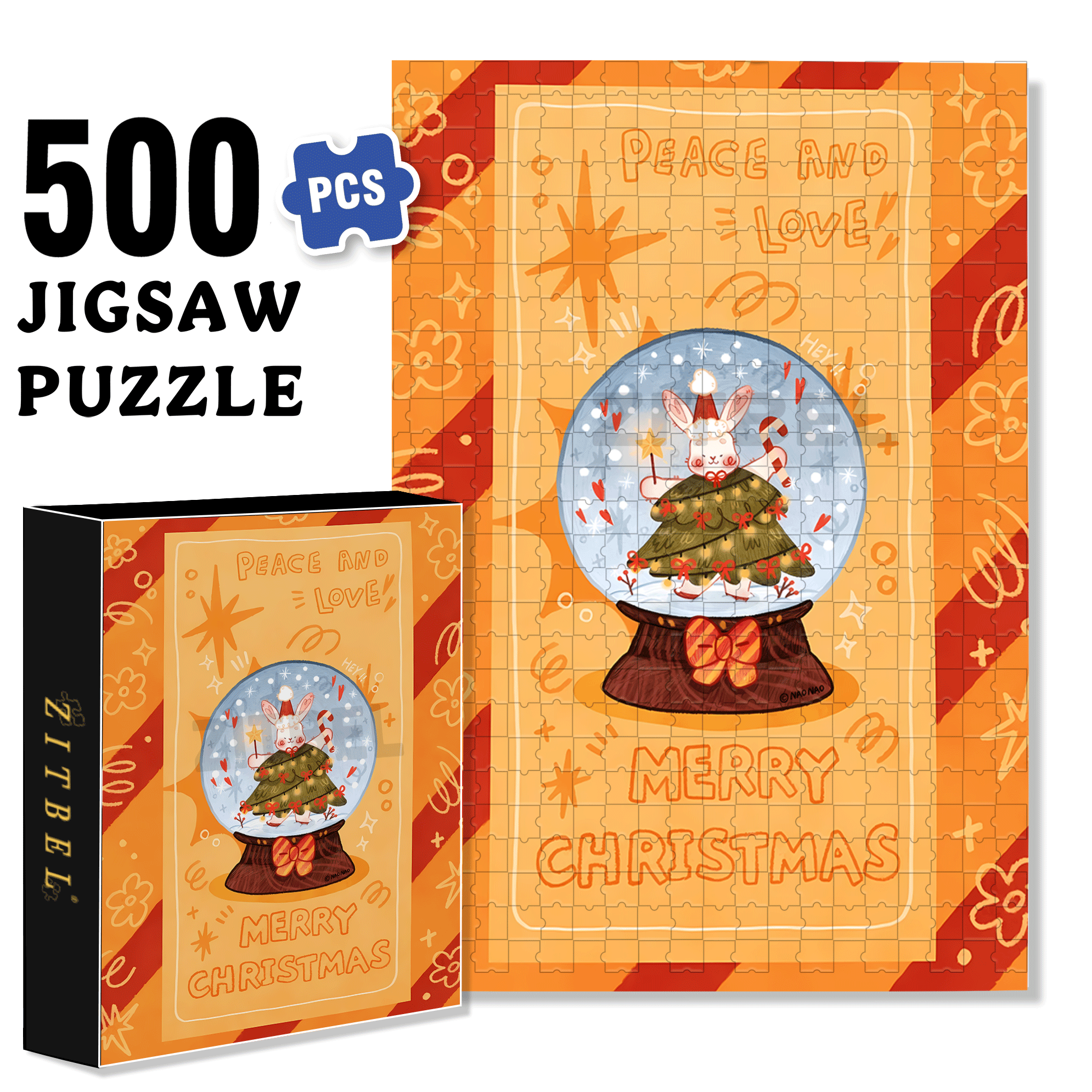Peace & Love 500pcs/1000pcs Jigsaw Puzzle, Scratch-Resistant, Interactive Family Game & Brain-Boosting DIY Decor, Perfect for Halloween, Christmas & New Year Gifts, Family Puzzle Game