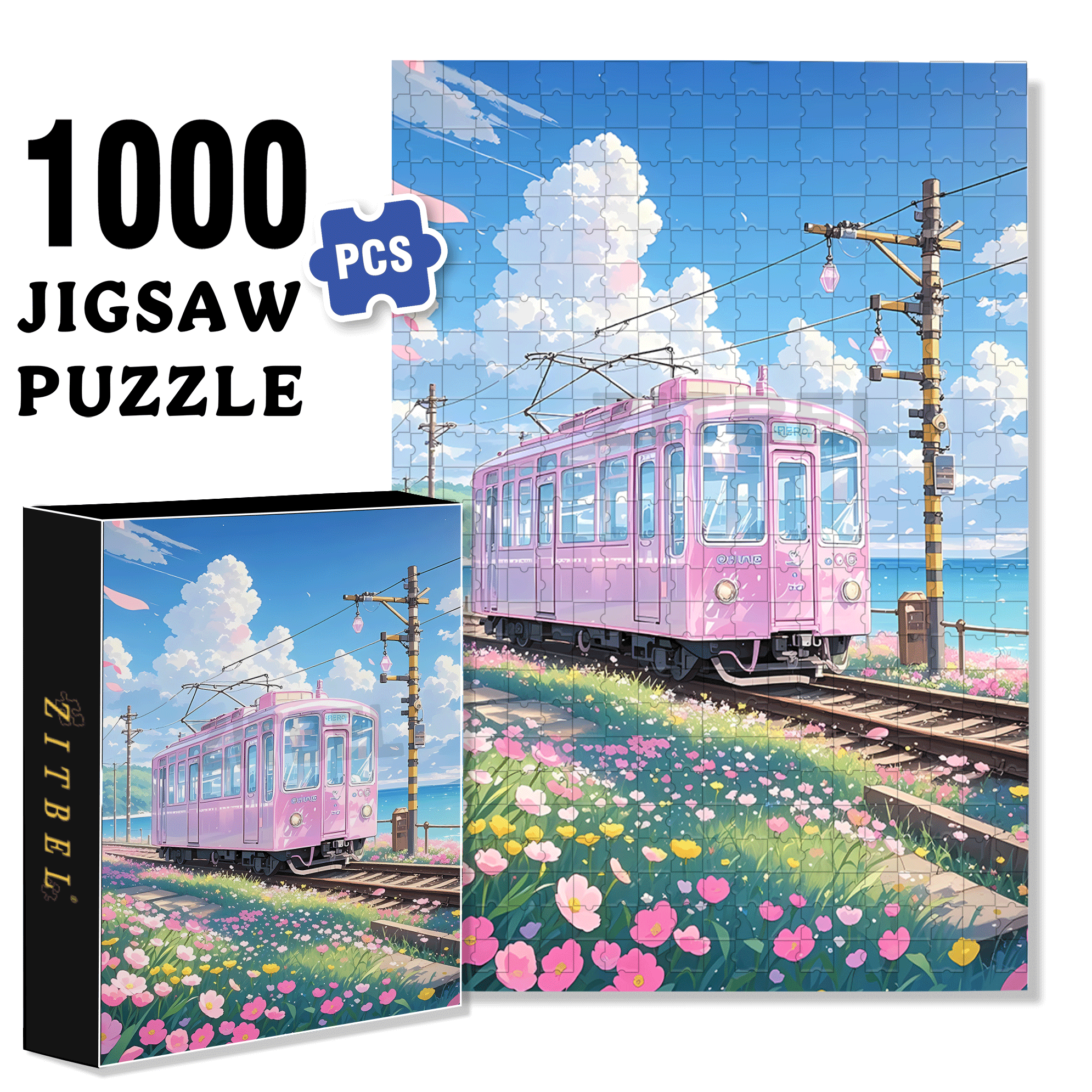 Pink Tram 500pcs/1000pcs Jigsaw Puzzle, Scratch-Resistant, Interactive Family Game & Brain-Boosting DIY Decor, Perfect for Halloween, Christmas & New Year Gifts, Family Puzzle Game