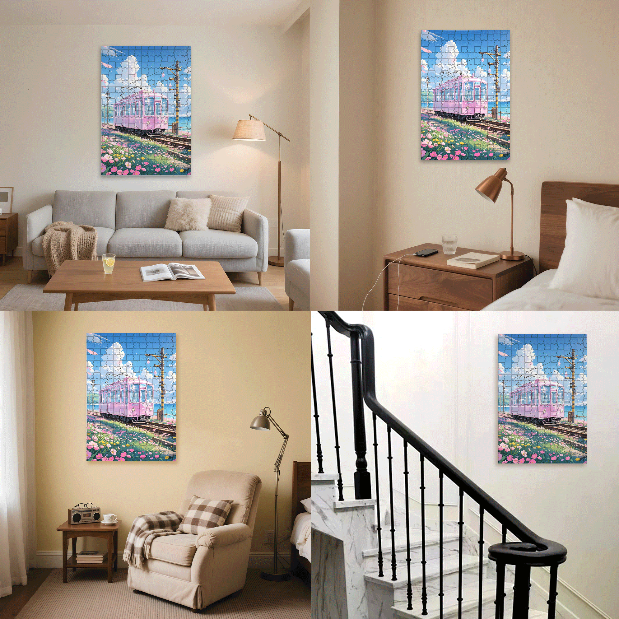 Pink Tram 500pcs/1000pcs Jigsaw Puzzle, Scratch-Resistant, Interactive Family Game & Brain-Boosting DIY Decor, Perfect for Halloween, Christmas & New Year Gifts, Family Puzzle Game