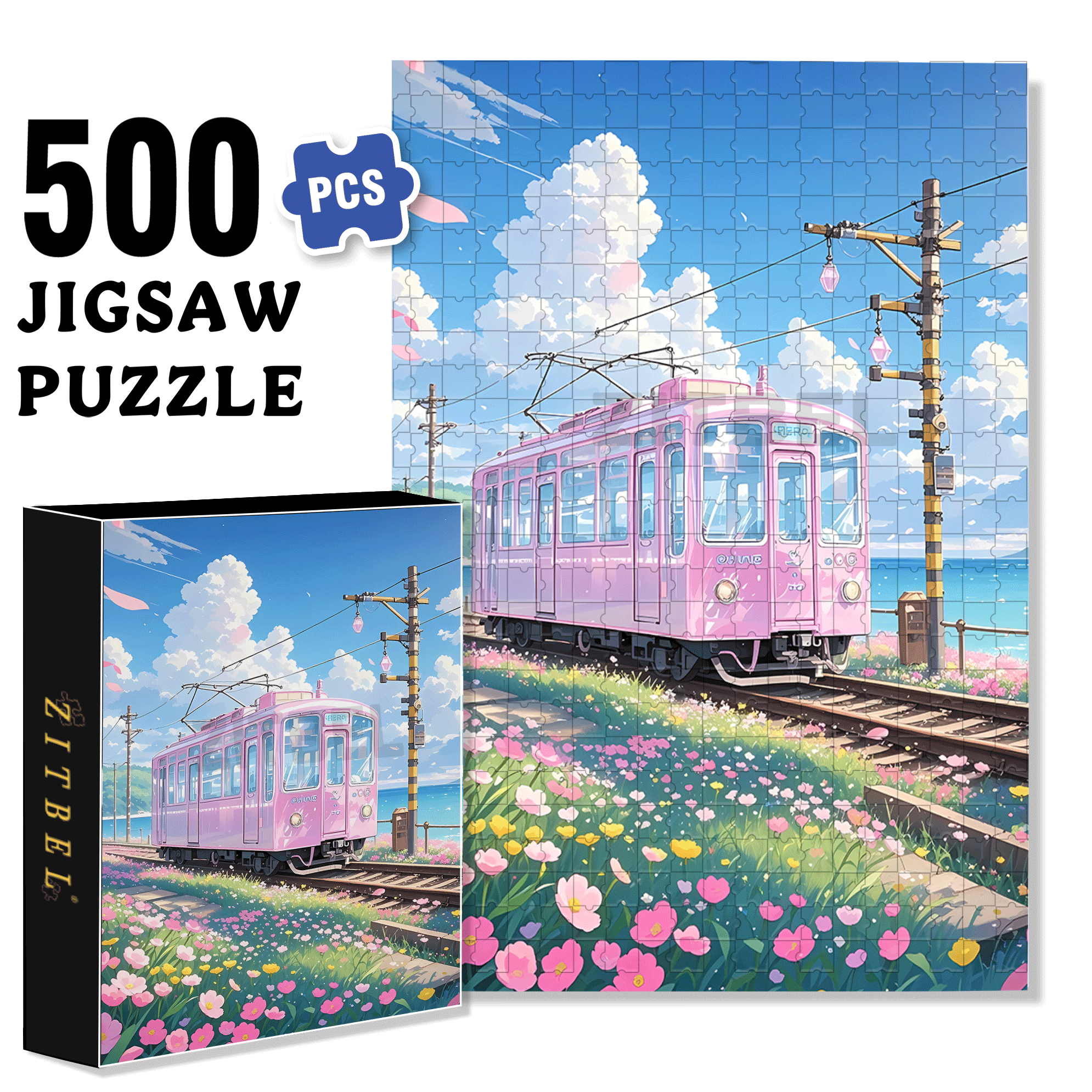 Pink Tram 500pcs/1000pcs Jigsaw Puzzle, Scratch-Resistant, Interactive Family Game & Brain-Boosting DIY Decor, Perfect for Halloween, Christmas & New Year Gifts, Family Puzzle Game