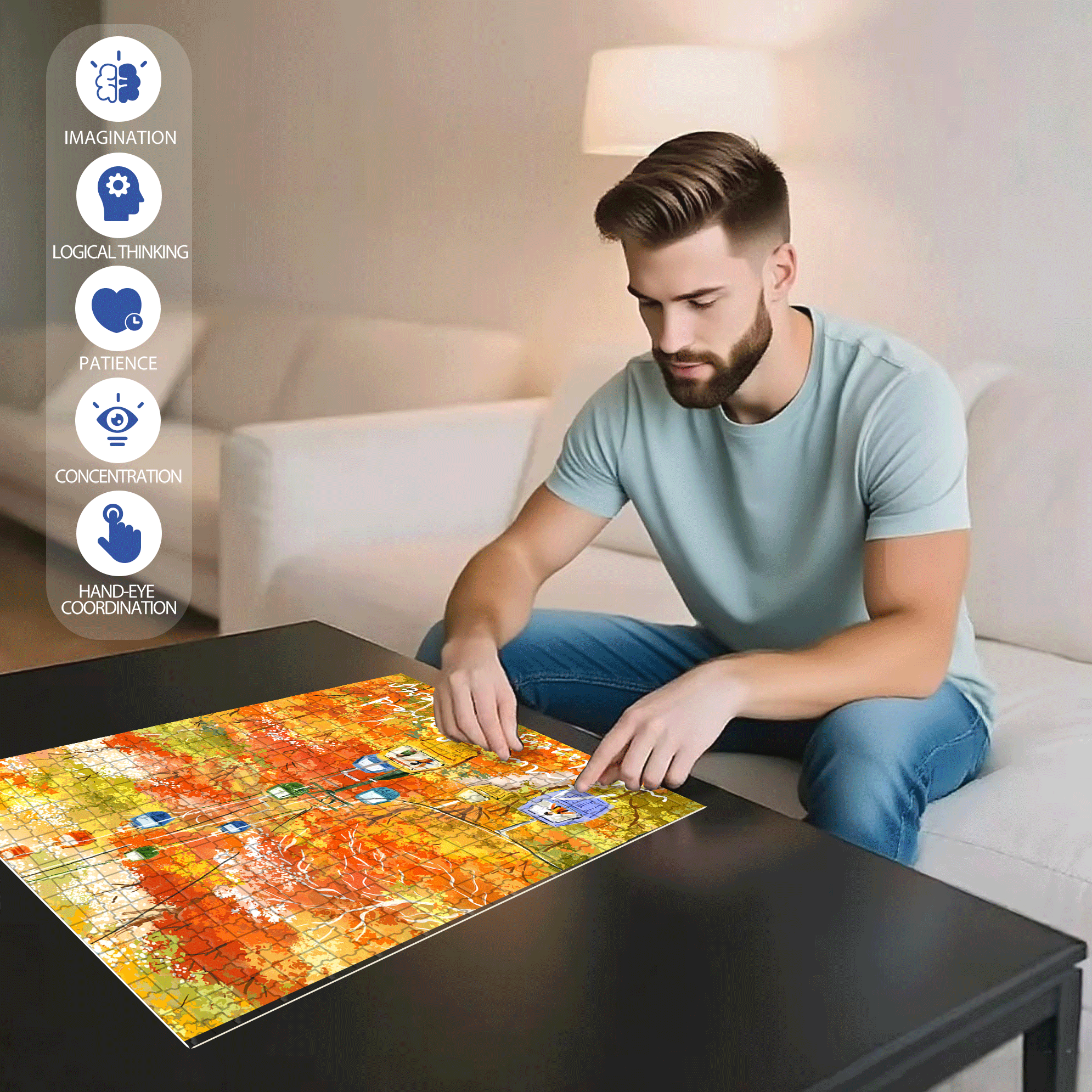 Record Autumn with Painting 2 500pcs/1000pcs Jigsaw Puzzle, Scratch-Resistant, Interactive Family Game & Brain-Boosting DIY Decor, Perfect for Halloween, Christmas & New Year Gifts, Family Puzzle Game
