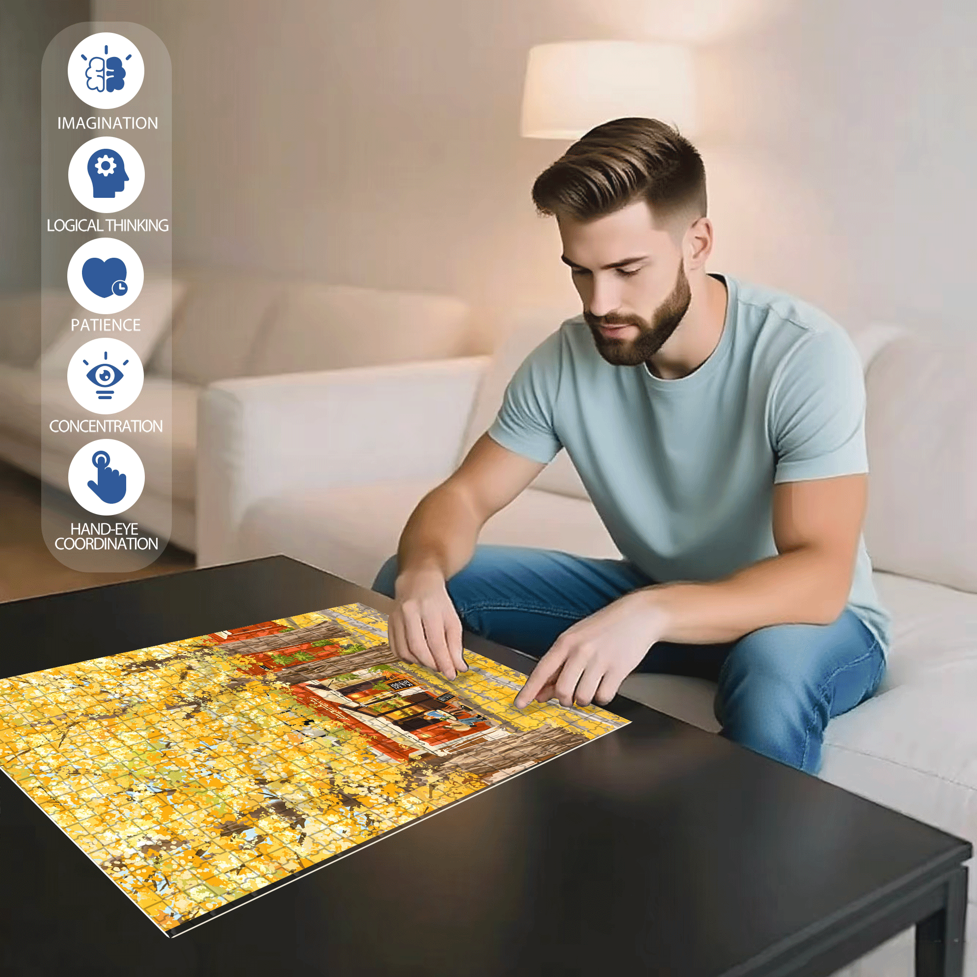 Record Autumn with Painting 3 500pcs/1000pcs Jigsaw Puzzle, Scratch-Resistant, Interactive Family Game & Brain-Boosting DIY Decor, Perfect for Halloween, Christmas & New Year Gifts, Family Puzzle Game