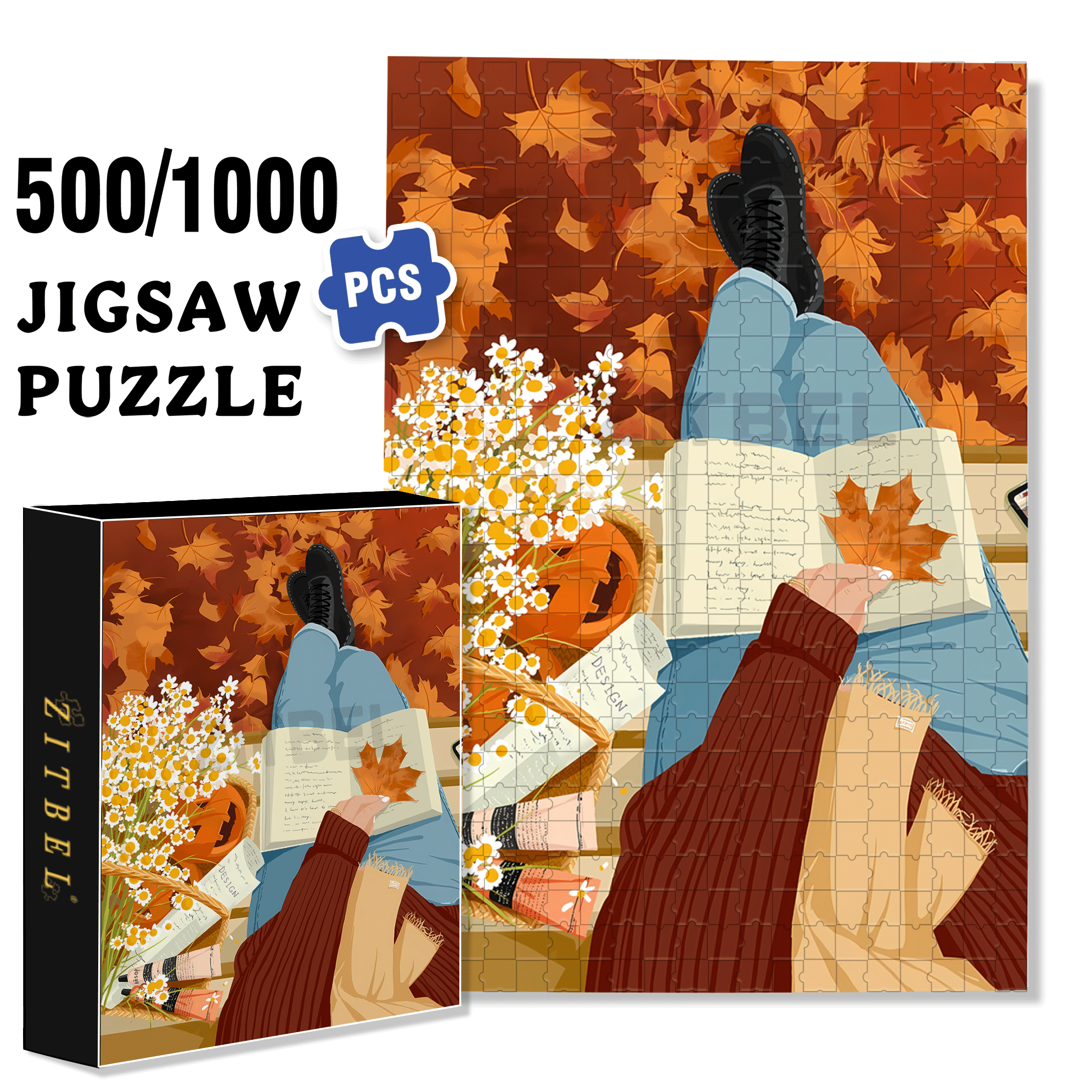 Autumn Maple Leaves 500pcs/1000pcs Jigsaw Puzzle, Scratch-Resistant, Interactive Family Game & Brain-Boosting DIY Decor, Perfect for Halloween, Christmas & New Year Gifts, Family Puzzle Game