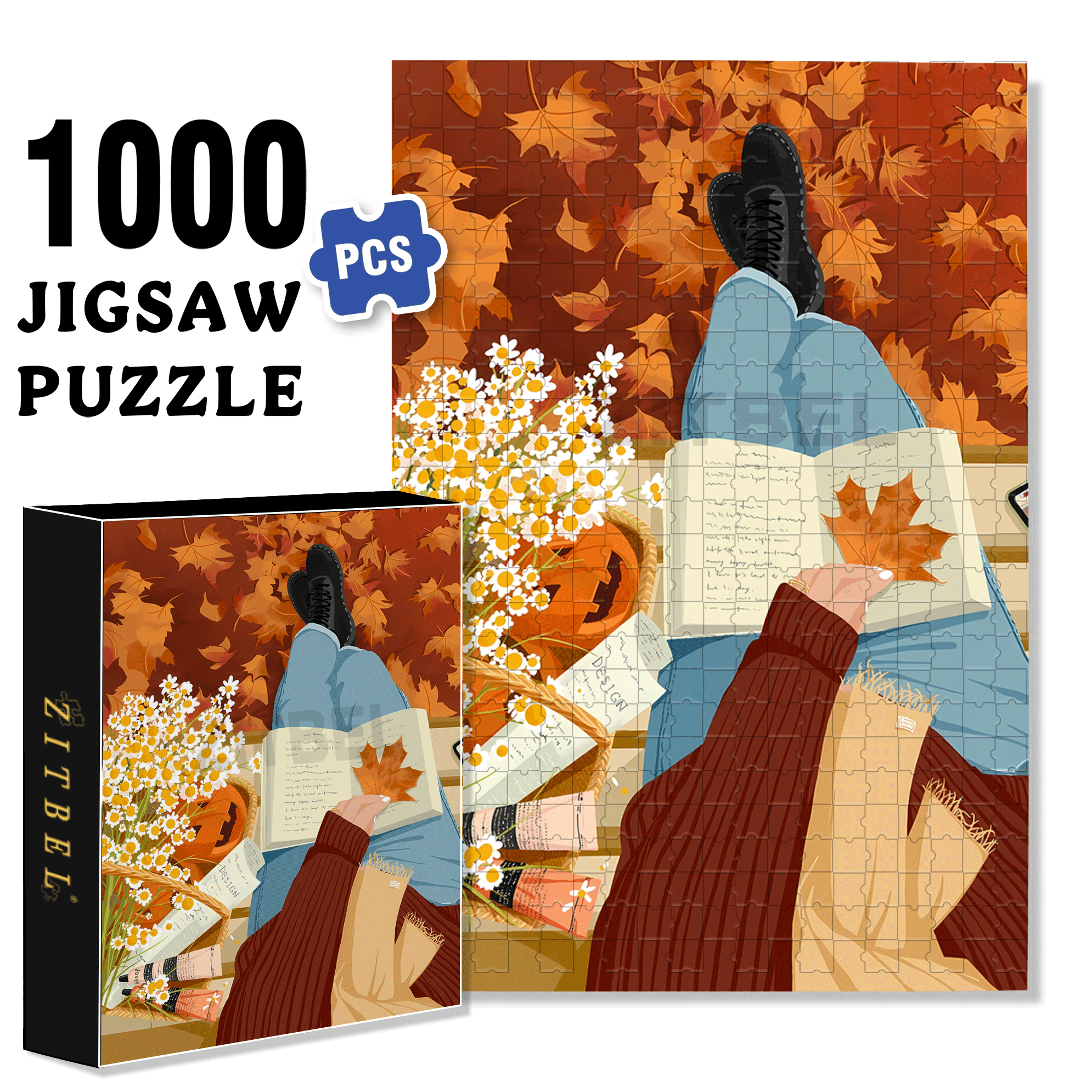 Autumn Maple Leaves 500pcs/1000pcs Jigsaw Puzzle, Scratch-Resistant, Interactive Family Game & Brain-Boosting DIY Decor, Perfect for Halloween, Christmas & New Year Gifts, Family Puzzle Game