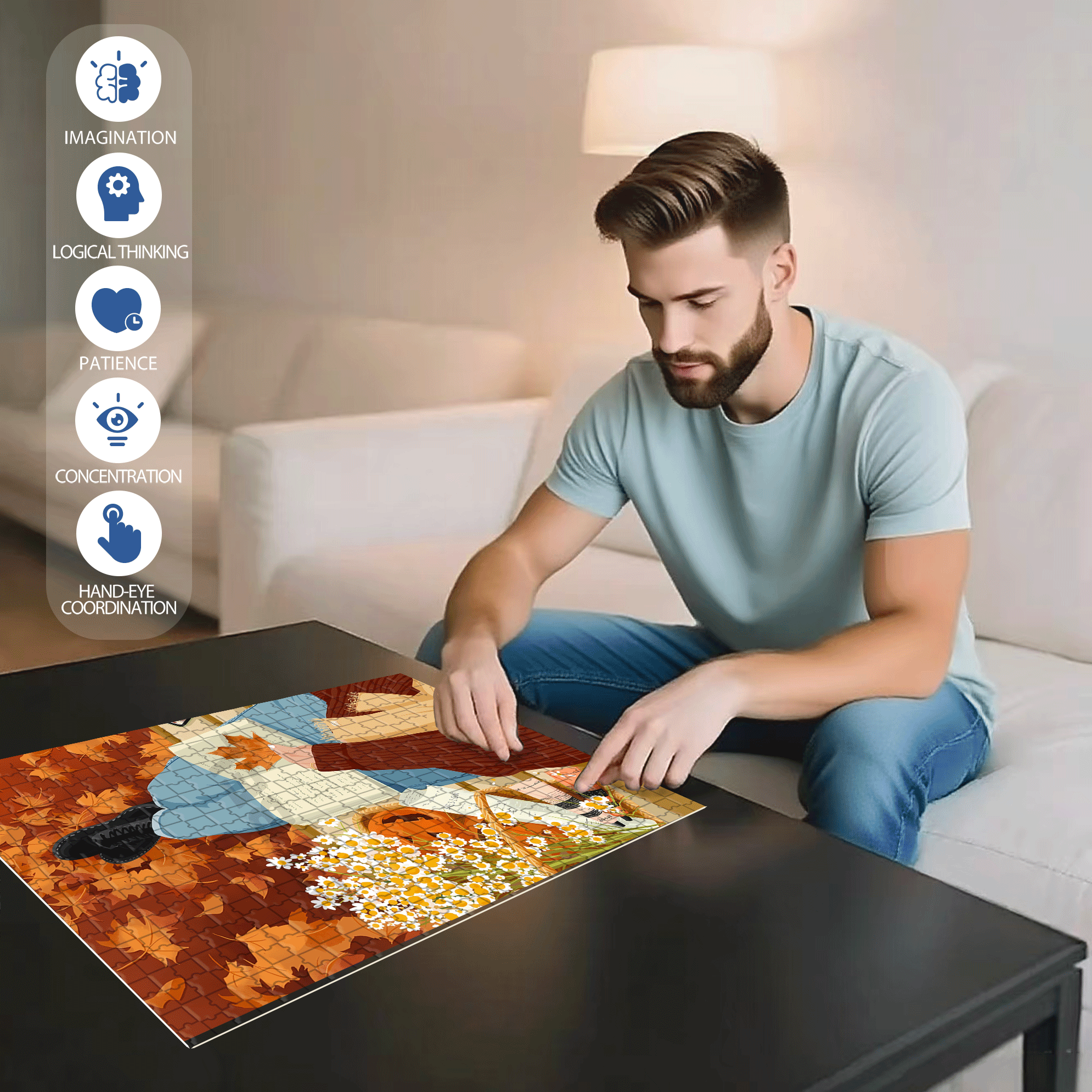 Autumn Maple Leaves 500pcs/1000pcs Jigsaw Puzzle, Scratch-Resistant, Interactive Family Game & Brain-Boosting DIY Decor, Perfect for Halloween, Christmas & New Year Gifts, Family Puzzle Game