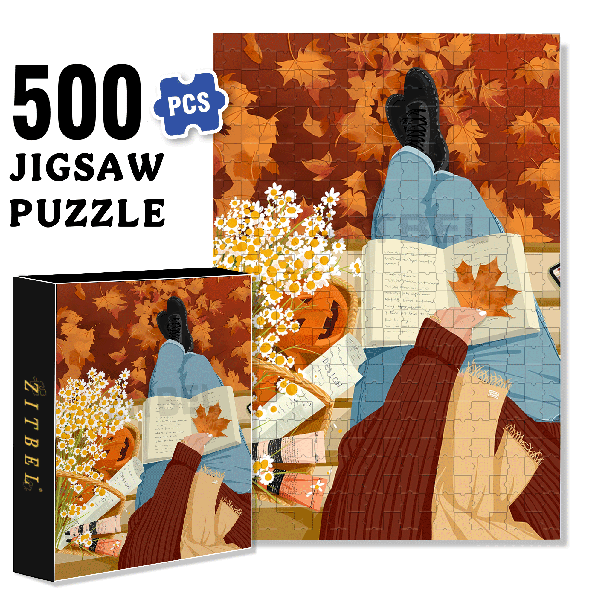 Autumn Maple Leaves 500pcs/1000pcs Jigsaw Puzzle, Scratch-Resistant, Interactive Family Game & Brain-Boosting DIY Decor, Perfect for Halloween, Christmas & New Year Gifts, Family Puzzle Game