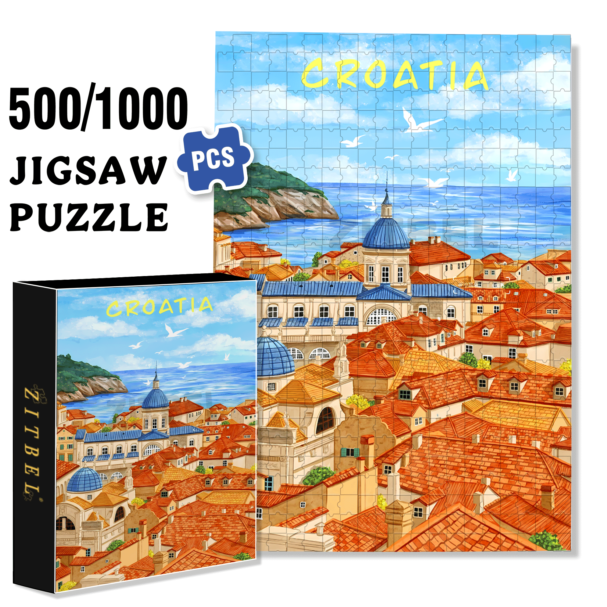 Croatia 500pcs/1000pcs Jigsaw Puzzle, Scratch-Resistant, Interactive Family Game & Brain-Boosting DIY Decor, Perfect for Halloween, Christmas & New Year Gifts, Family Puzzle Game