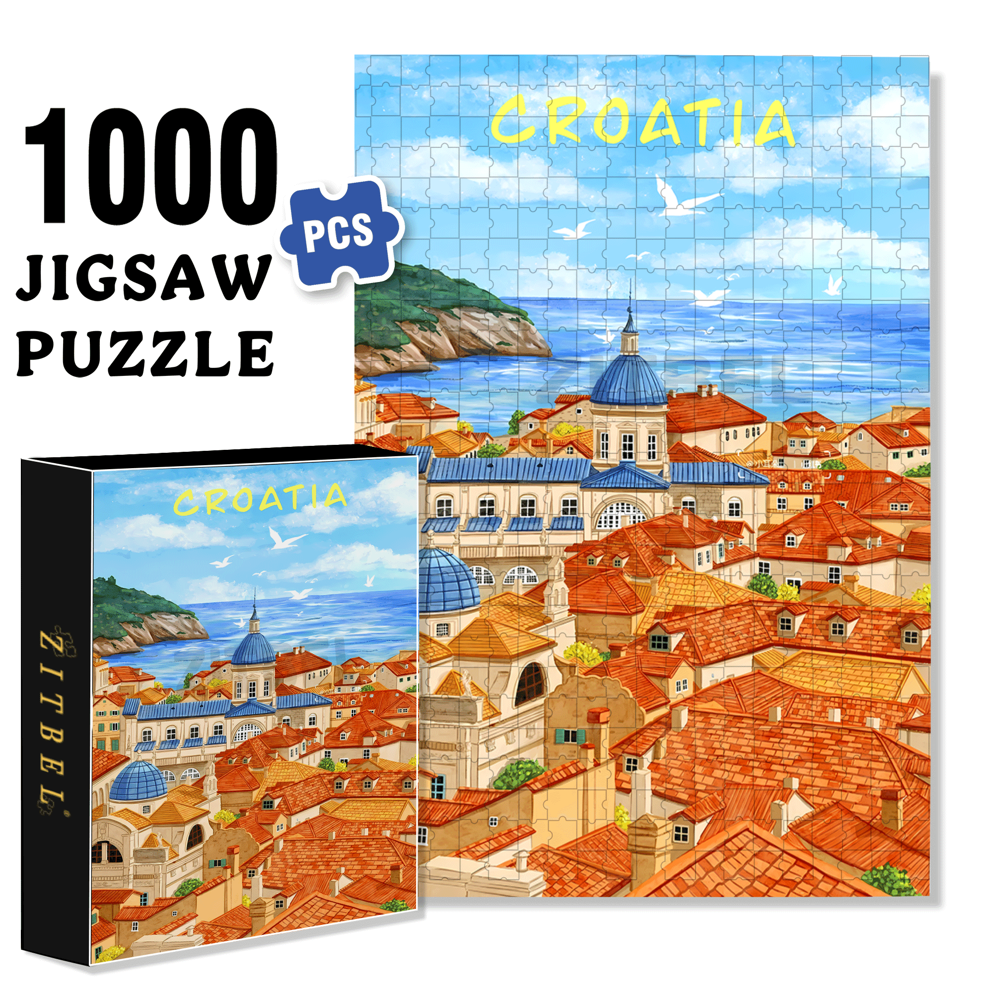 Croatia 500pcs/1000pcs Jigsaw Puzzle, Scratch-Resistant, Interactive Family Game & Brain-Boosting DIY Decor, Perfect for Halloween, Christmas & New Year Gifts, Family Puzzle Game