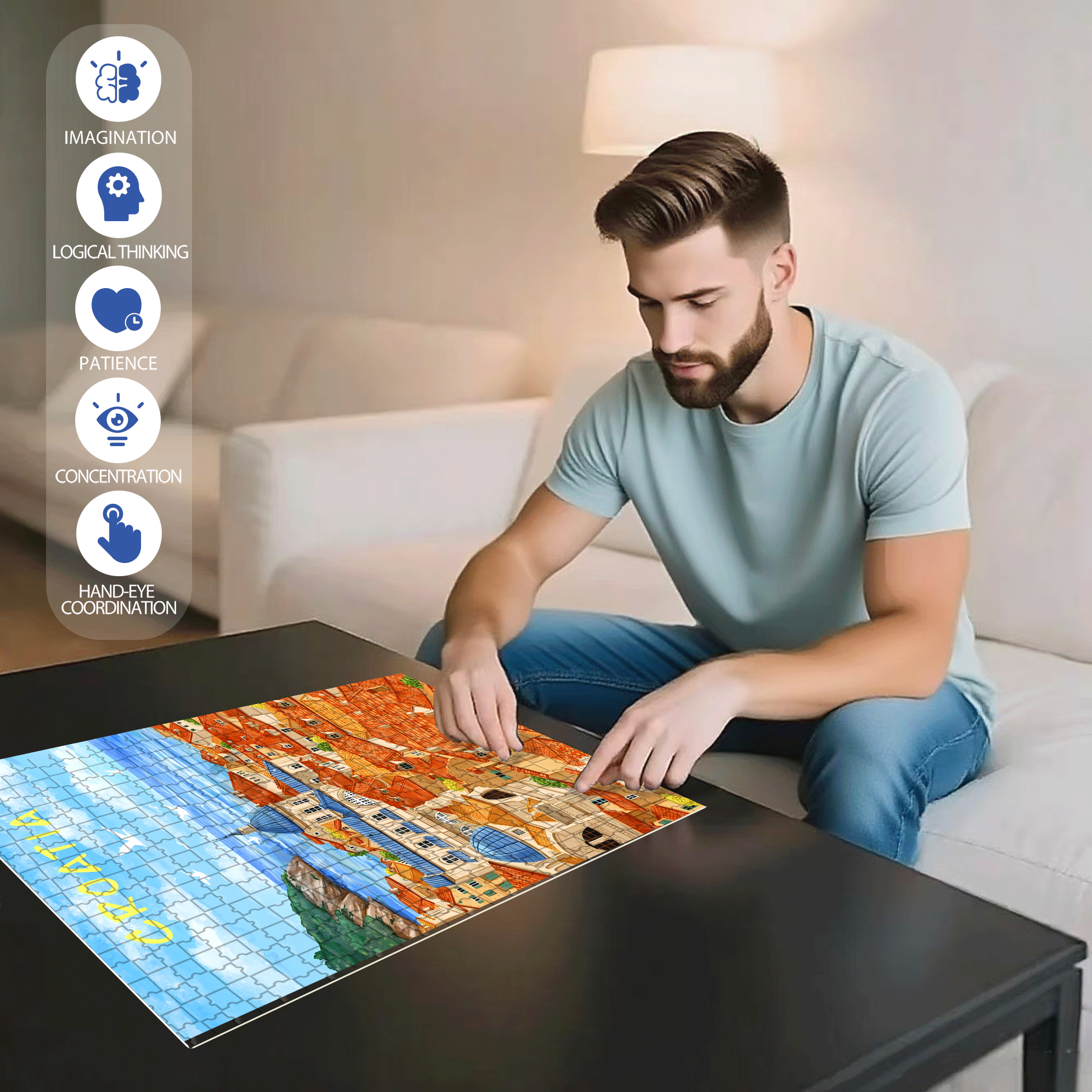 Croatia 500pcs/1000pcs Jigsaw Puzzle, Scratch-Resistant, Interactive Family Game & Brain-Boosting DIY Decor, Perfect for Halloween, Christmas & New Year Gifts, Family Puzzle Game