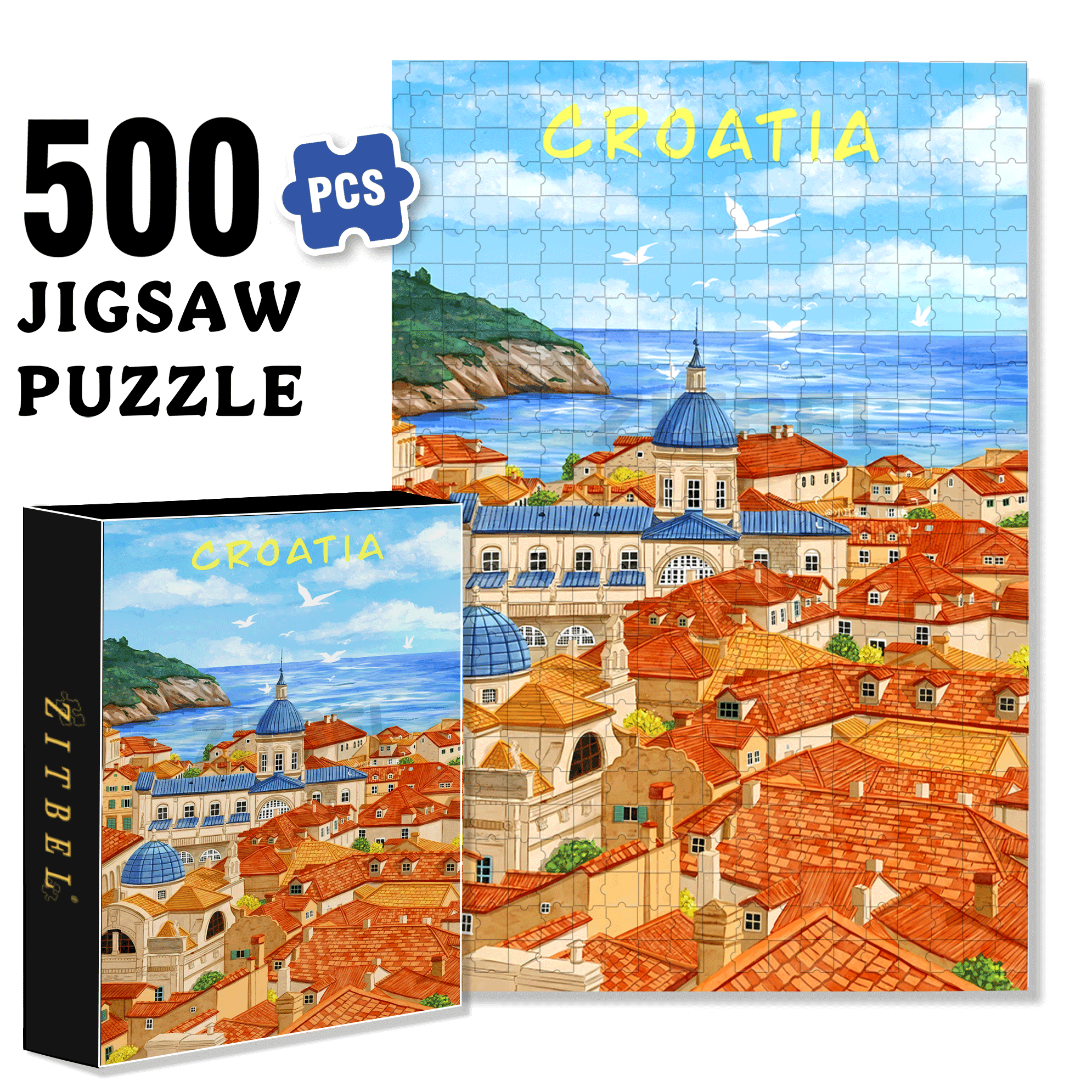 Croatia 500pcs/1000pcs Jigsaw Puzzle, Scratch-Resistant, Interactive Family Game & Brain-Boosting DIY Decor, Perfect for Halloween, Christmas & New Year Gifts, Family Puzzle Game