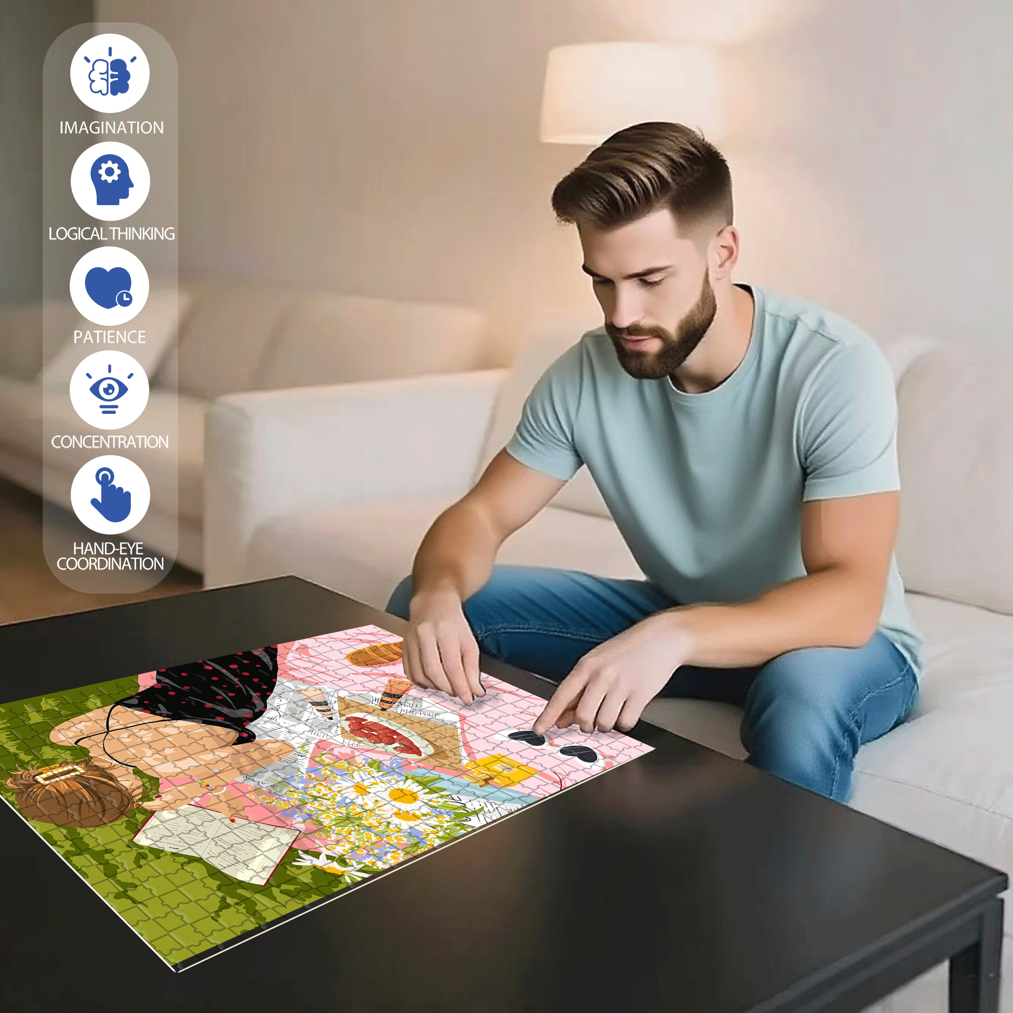 Gentle Colors 500pcs/1000pcs Jigsaw Puzzle, Scratch-Resistant, Interactive Family Game & Brain-Boosting DIY Decor, Perfect for Halloween, Christmas & New Year Gifts, Family Puzzle Game