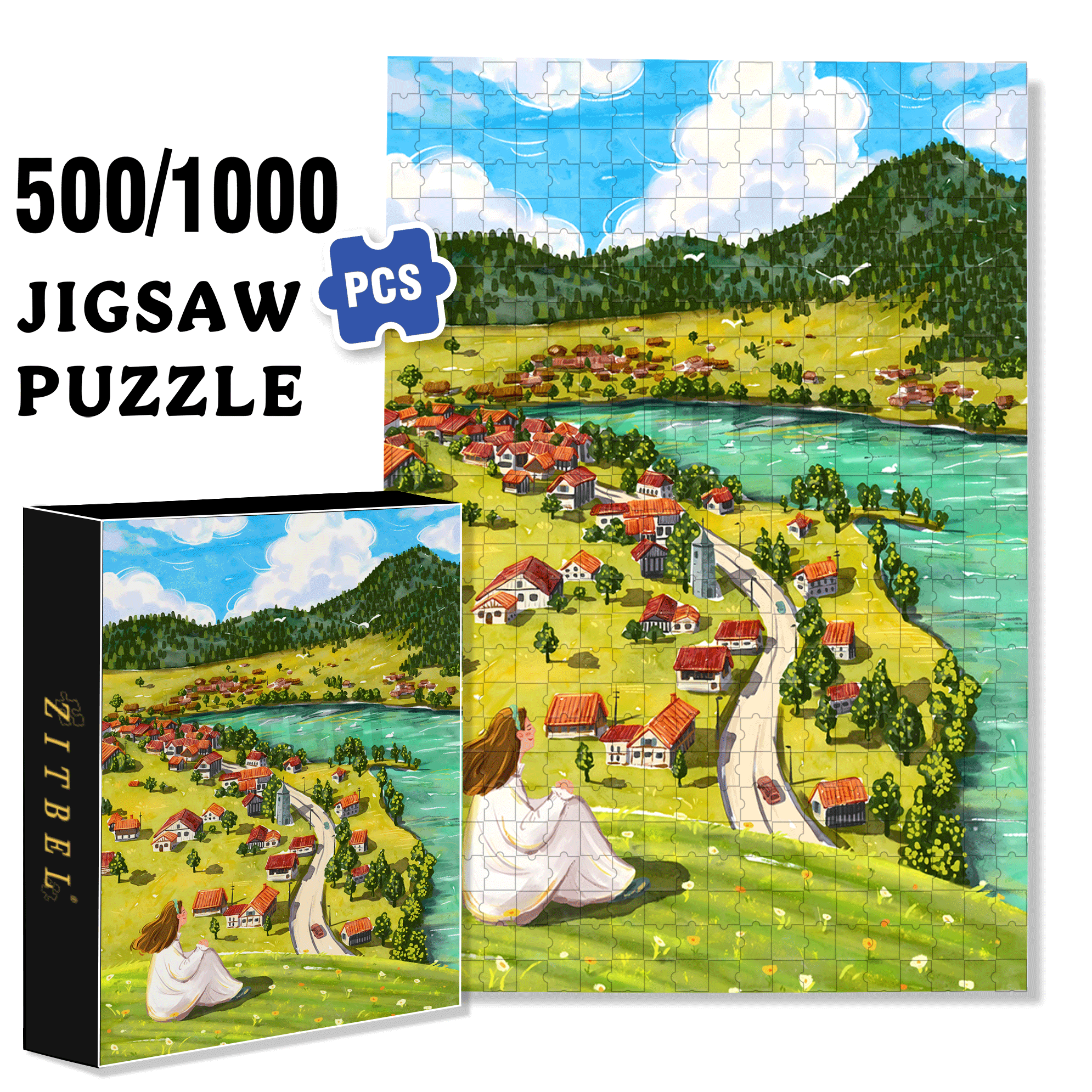 Go To A Place Where The Wind Blows 500pcs/1000pcs Jigsaw Puzzle, Scratch-Resistant, Interactive Family Game & Brain-Boosting DIY Decor, Perfect for Halloween, Christmas & New Year Gifts, Family Puzzle Game