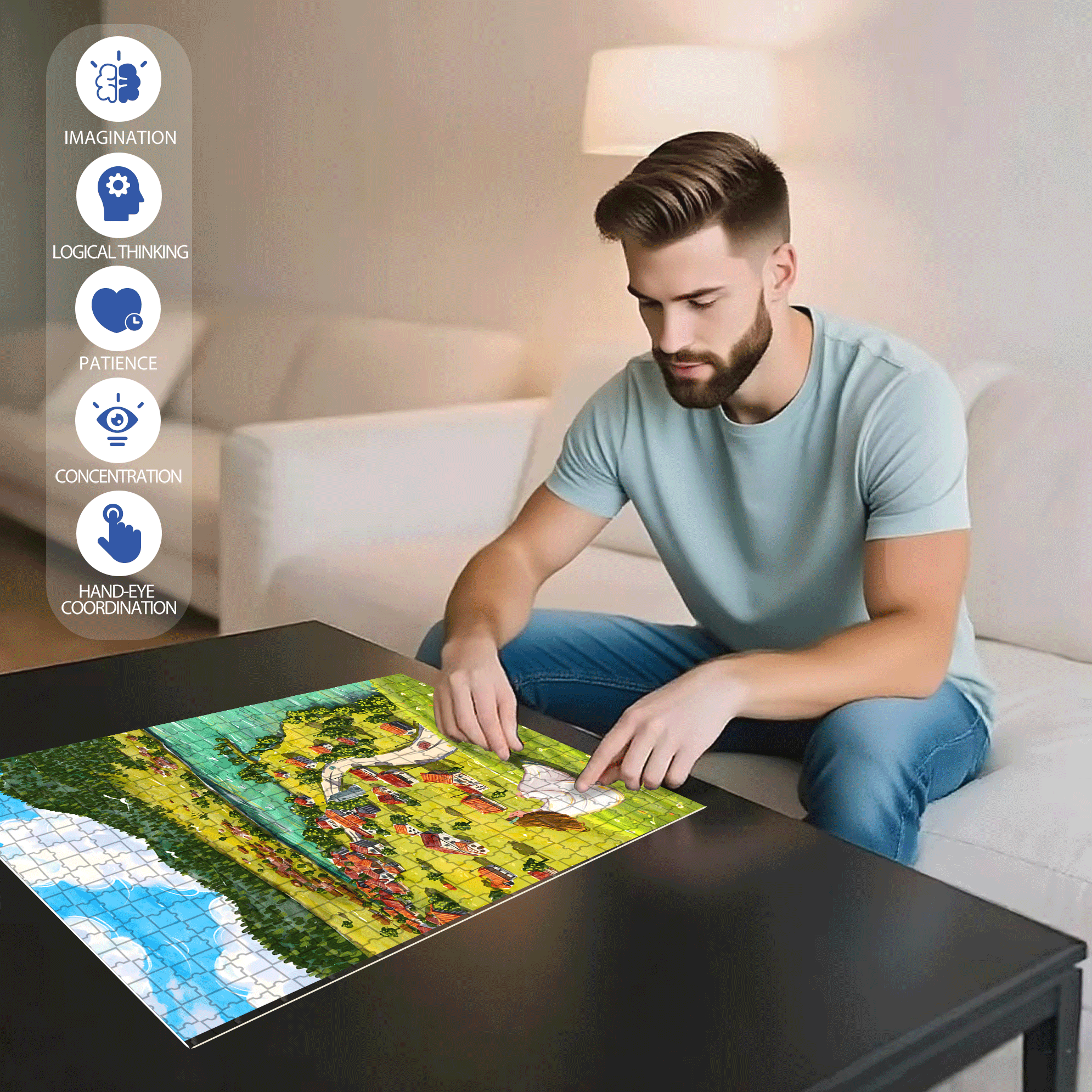 Go To A Place Where The Wind Blows 500pcs/1000pcs Jigsaw Puzzle, Scratch-Resistant, Interactive Family Game & Brain-Boosting DIY Decor, Perfect for Halloween, Christmas & New Year Gifts, Family Puzzle Game