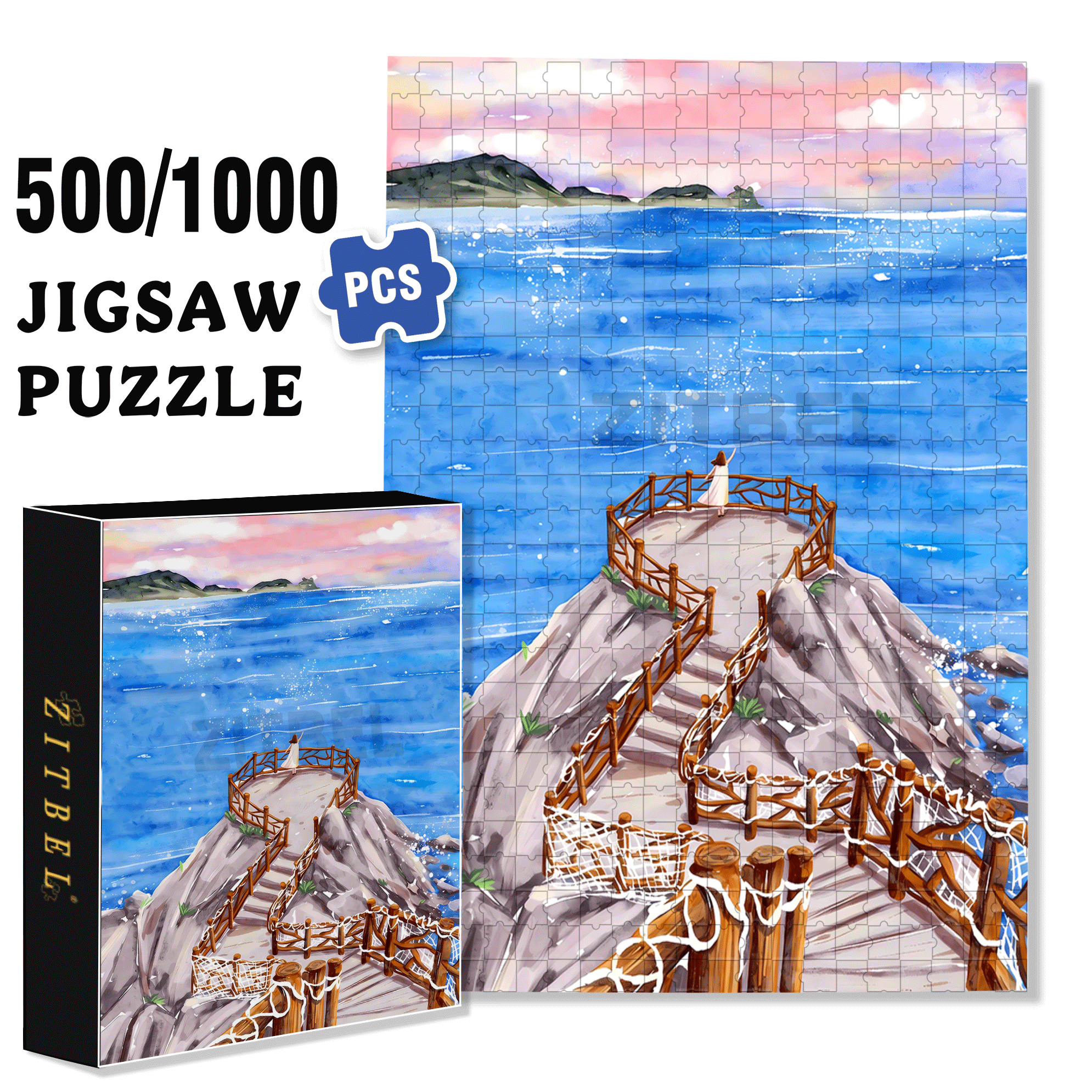 Go To See The Sea 2 500pcs/1000pcs Jigsaw Puzzle, Scratch-Resistant, Interactive Family Game & Brain-Boosting DIY Decor, Perfect for Halloween, Christmas & New Year Gifts, Family Puzzle Game