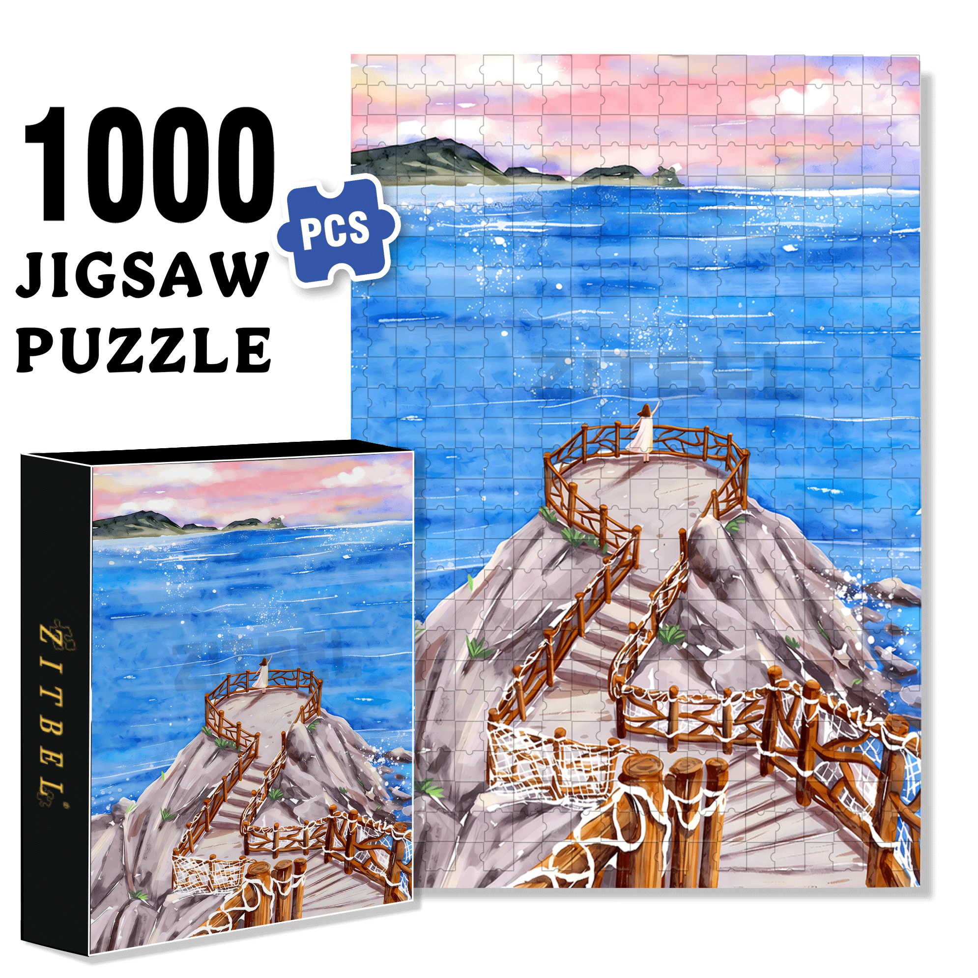 Go To See The Sea 2 500pcs/1000pcs Jigsaw Puzzle, Scratch-Resistant, Interactive Family Game & Brain-Boosting DIY Decor, Perfect for Halloween, Christmas & New Year Gifts, Family Puzzle Game