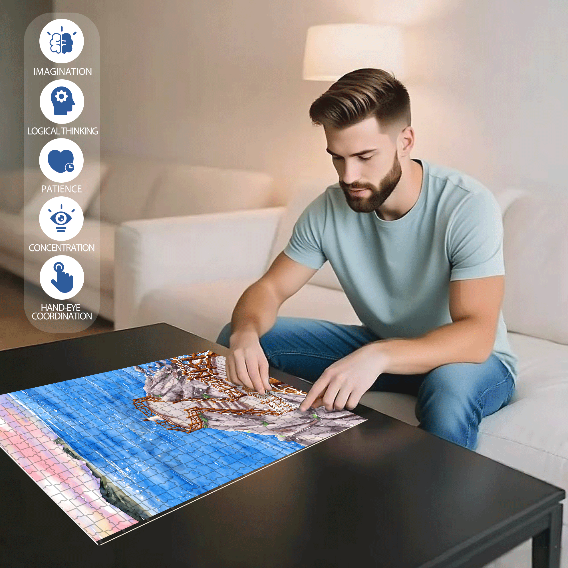 Go To See The Sea 2 500pcs/1000pcs Jigsaw Puzzle, Scratch-Resistant, Interactive Family Game & Brain-Boosting DIY Decor, Perfect for Halloween, Christmas & New Year Gifts, Family Puzzle Game