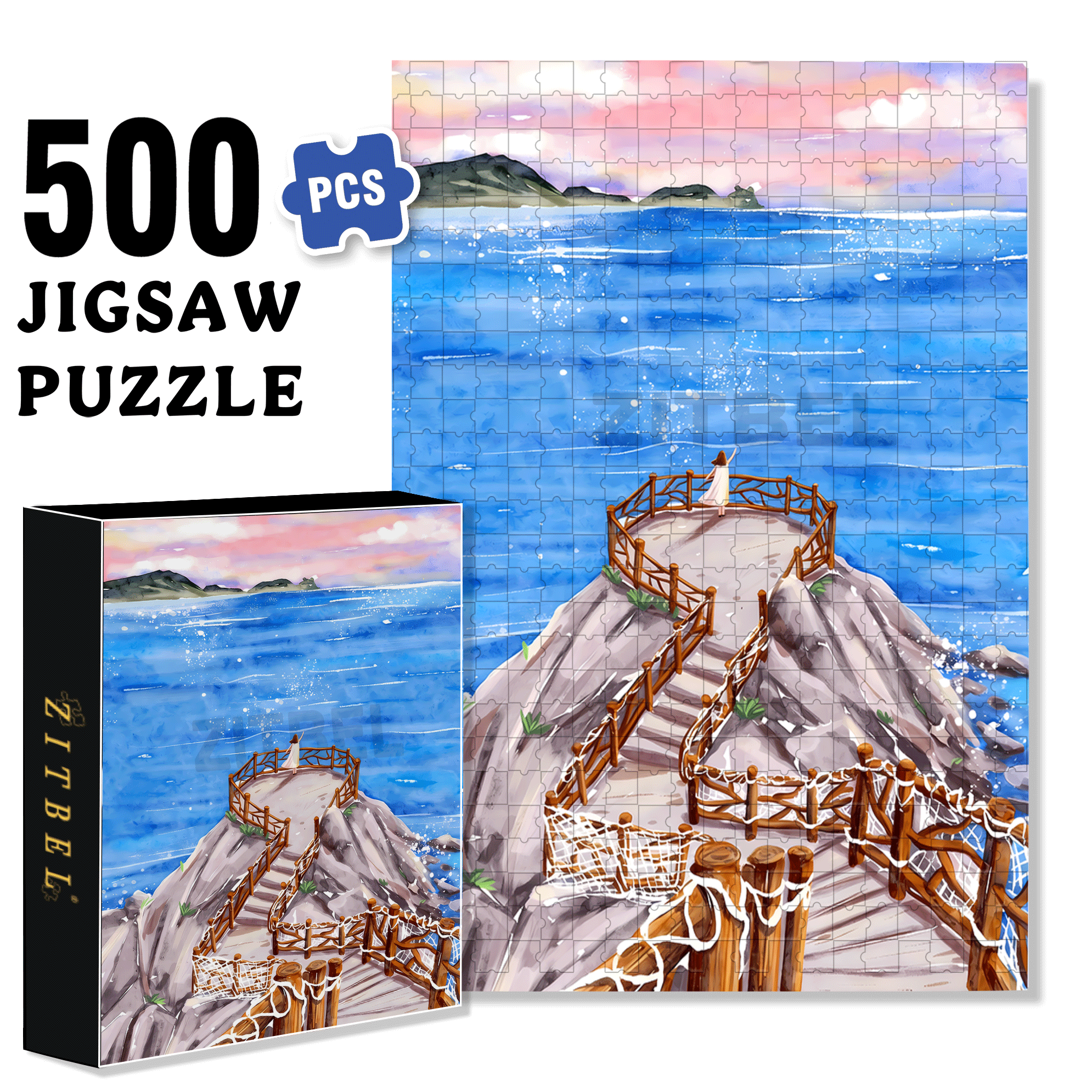Go To See The Sea 2 500pcs/1000pcs Jigsaw Puzzle, Scratch-Resistant, Interactive Family Game & Brain-Boosting DIY Decor, Perfect for Halloween, Christmas & New Year Gifts, Family Puzzle Game