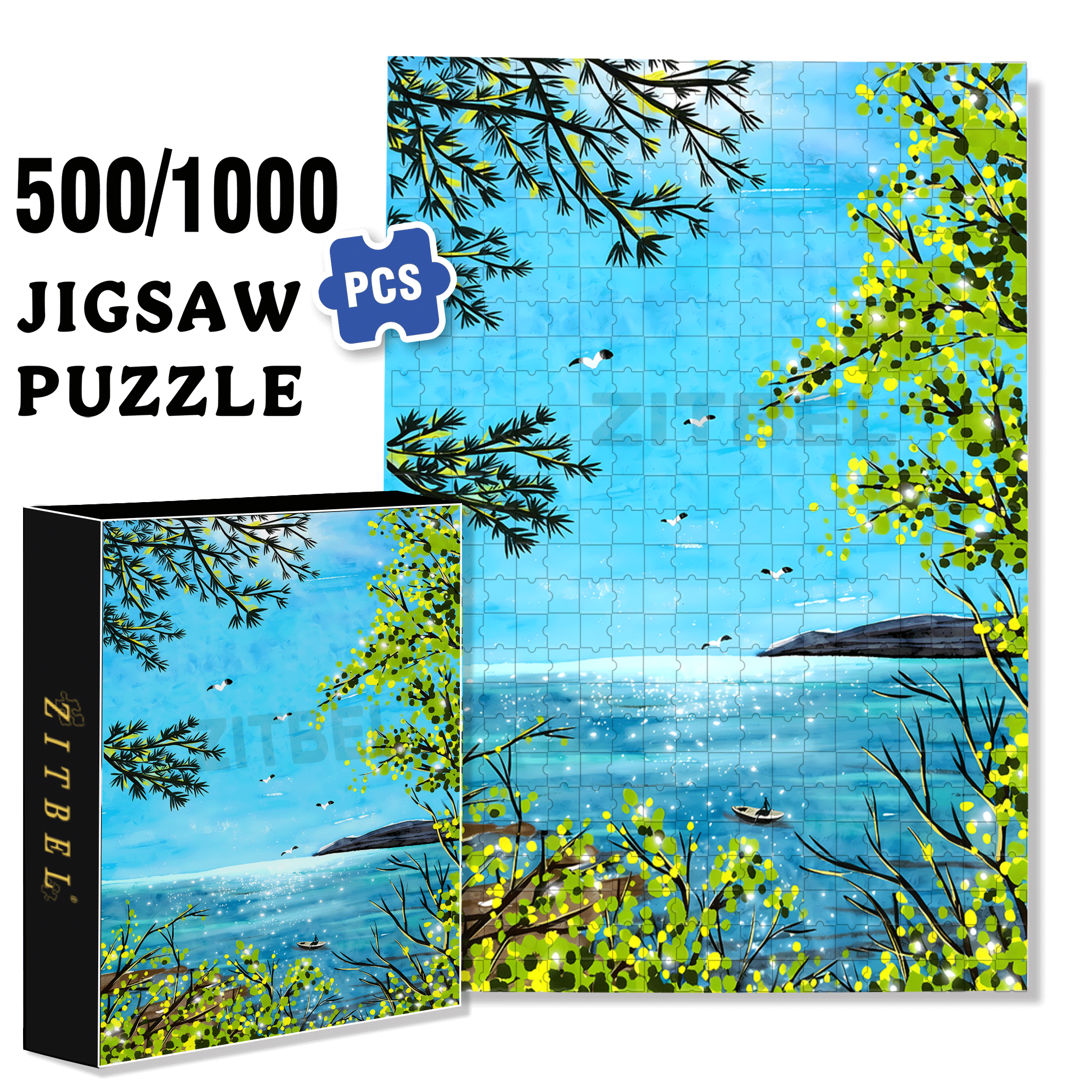 Go To See The Sea 500pcs/1000pcs Jigsaw Puzzle, Scratch-Resistant, Interactive Family Game & Brain-Boosting DIY Decor, Perfect for Halloween, Christmas & New Year Gifts, Family Puzzle Game