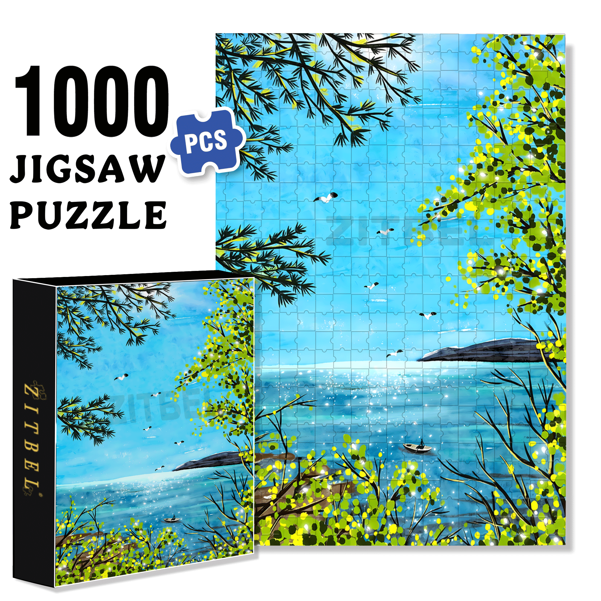 Go To See The Sea 500pcs/1000pcs Jigsaw Puzzle, Scratch-Resistant, Interactive Family Game & Brain-Boosting DIY Decor, Perfect for Halloween, Christmas & New Year Gifts, Family Puzzle Game