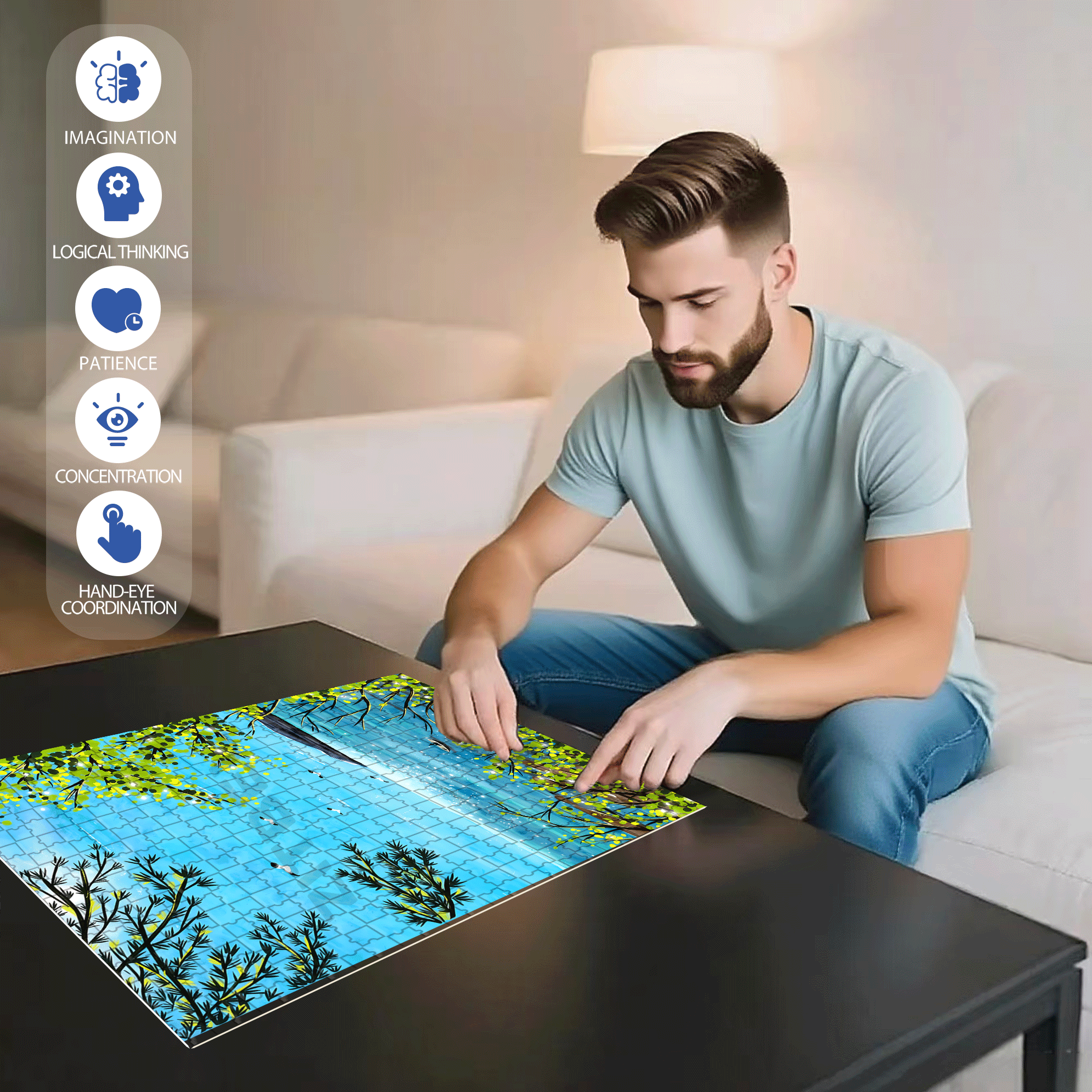Go To See The Sea 500pcs/1000pcs Jigsaw Puzzle, Scratch-Resistant, Interactive Family Game & Brain-Boosting DIY Decor, Perfect for Halloween, Christmas & New Year Gifts, Family Puzzle Game