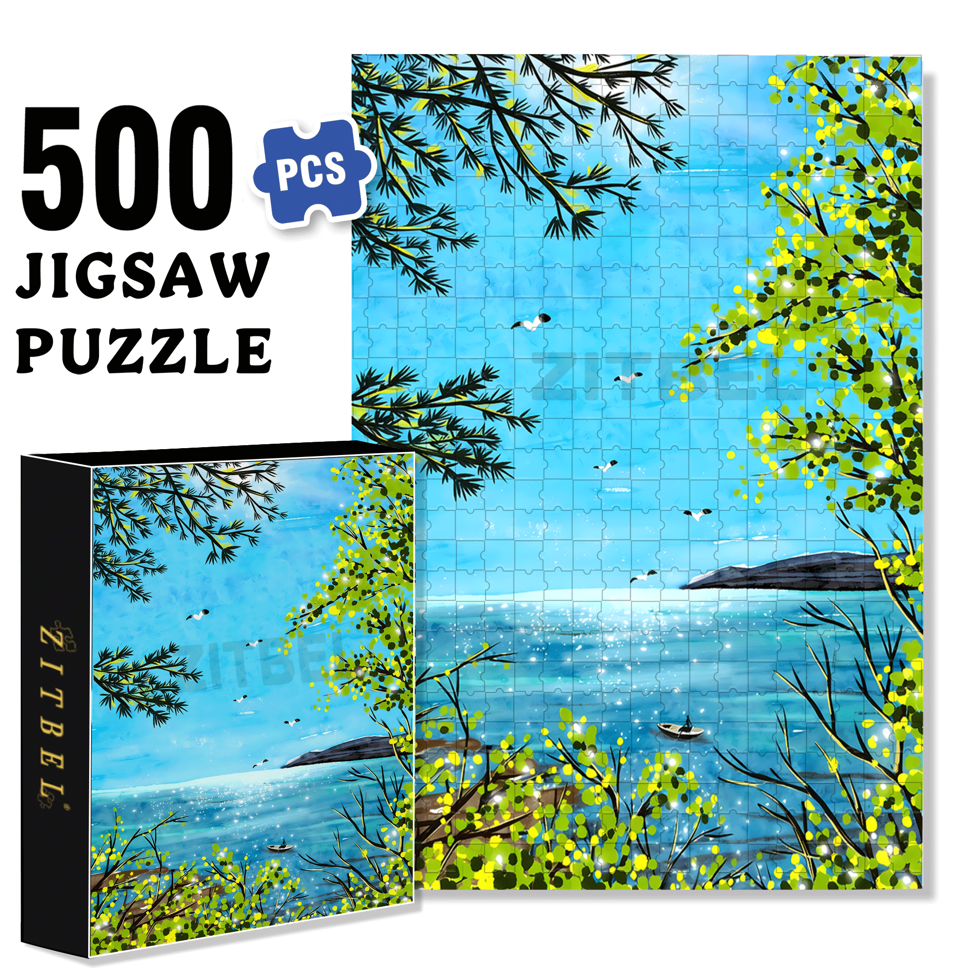 Go To See The Sea 500pcs/1000pcs Jigsaw Puzzle, Scratch-Resistant, Interactive Family Game & Brain-Boosting DIY Decor, Perfect for Halloween, Christmas & New Year Gifts, Family Puzzle Game