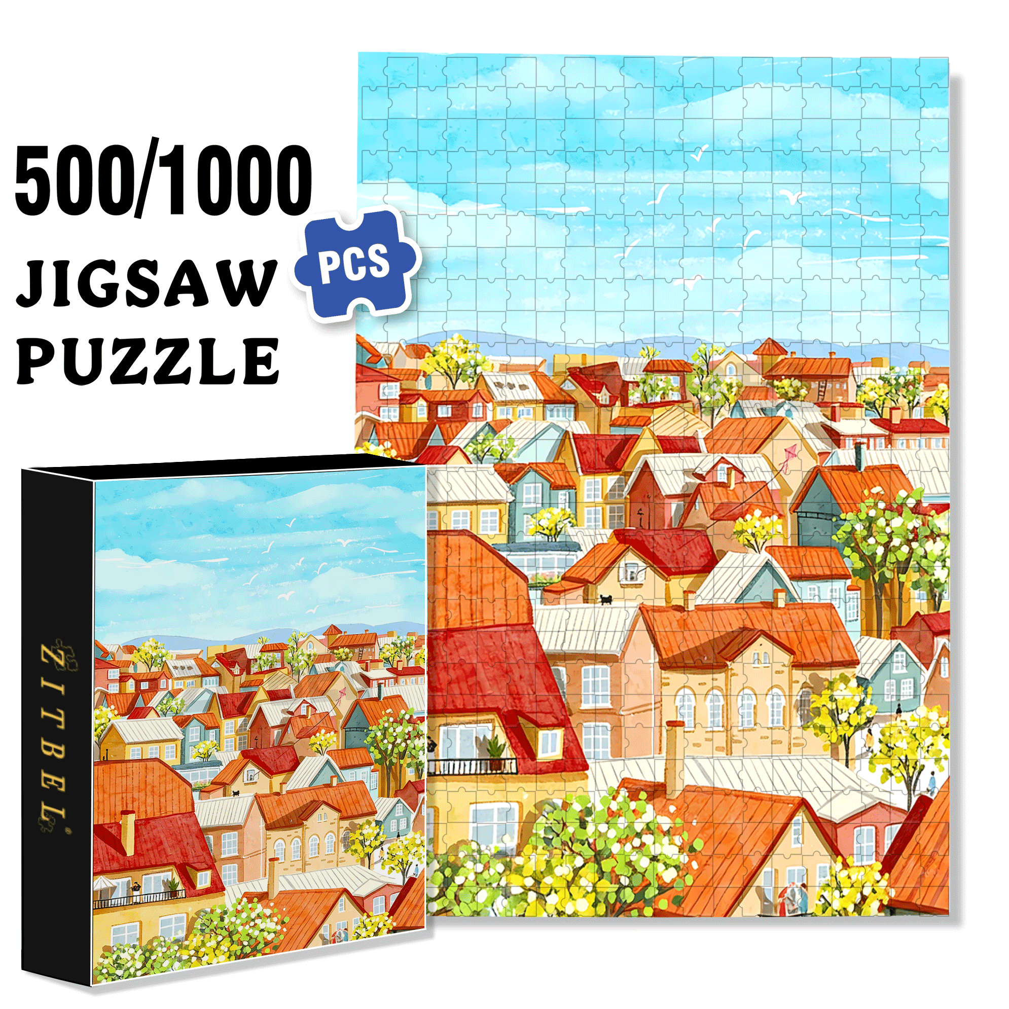 Good morning, Small Town 500pcs/1000pcs Jigsaw Puzzle, Scratch-Resistant, Interactive Family Game & Brain-Boosting DIY Decor, Perfect for Halloween, Christmas & New Year Gifts, Family Puzzle Game