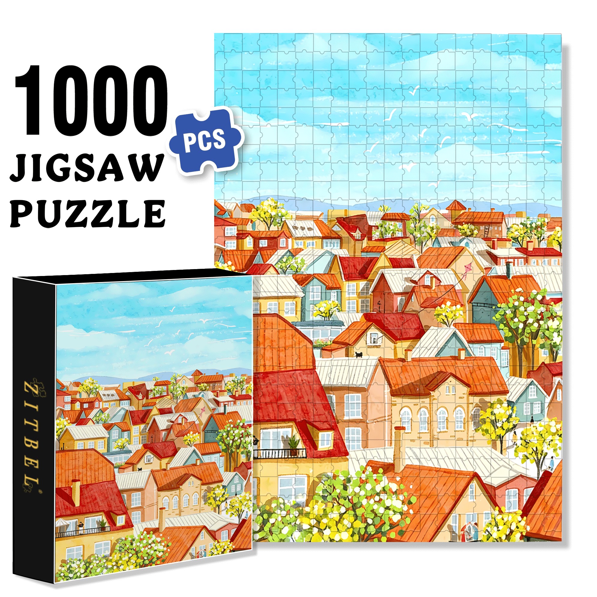 Good morning, Small Town 500pcs/1000pcs Jigsaw Puzzle, Scratch-Resistant, Interactive Family Game & Brain-Boosting DIY Decor, Perfect for Halloween, Christmas & New Year Gifts, Family Puzzle Game