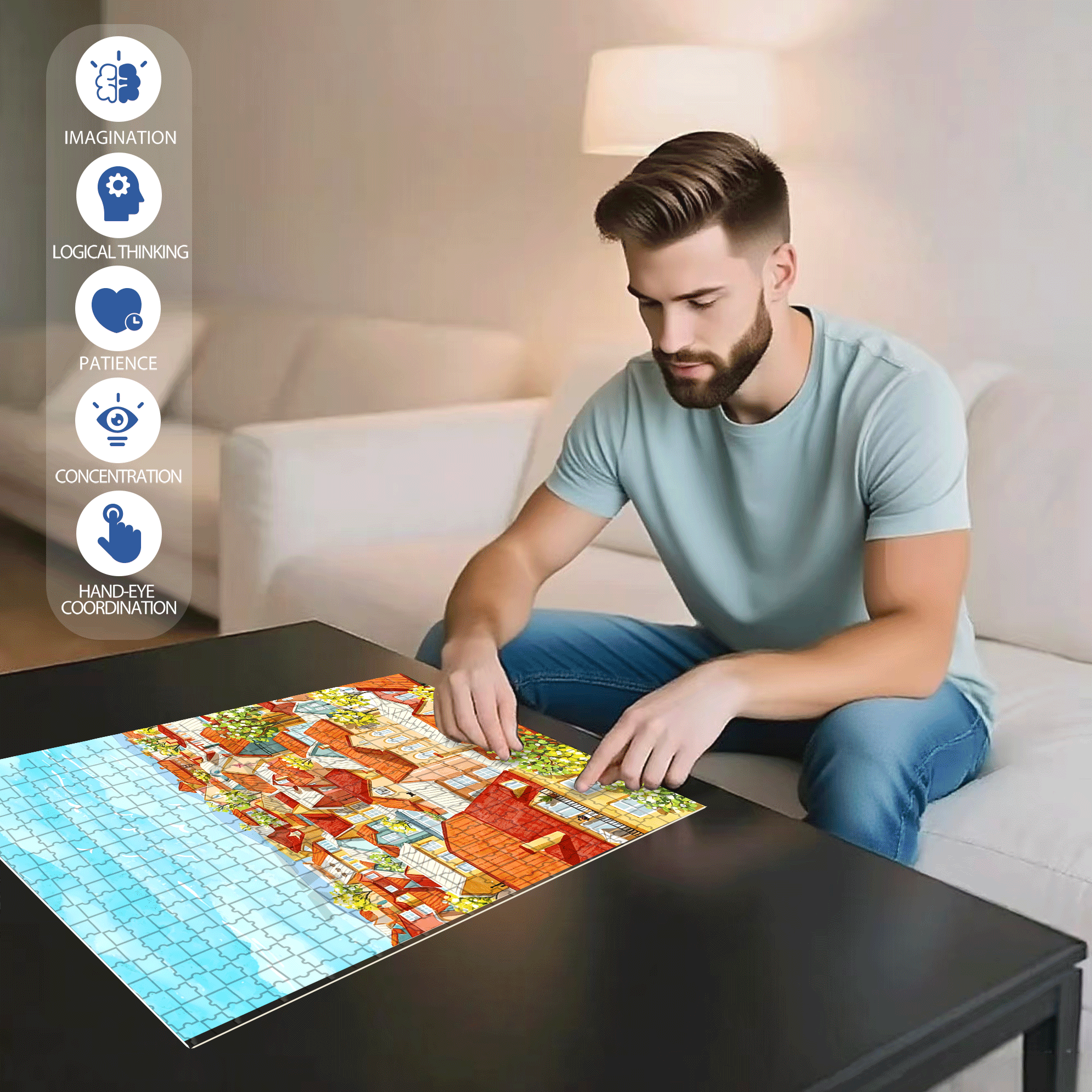 Good morning, Small Town 500pcs/1000pcs Jigsaw Puzzle, Scratch-Resistant, Interactive Family Game & Brain-Boosting DIY Decor, Perfect for Halloween, Christmas & New Year Gifts, Family Puzzle Game