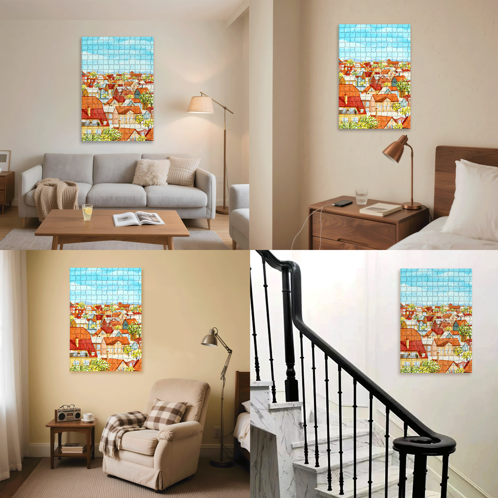 Good morning, Small Town 500pcs/1000pcs Jigsaw Puzzle, Scratch-Resistant, Interactive Family Game & Brain-Boosting DIY Decor, Perfect for Halloween, Christmas & New Year Gifts, Family Puzzle Game
