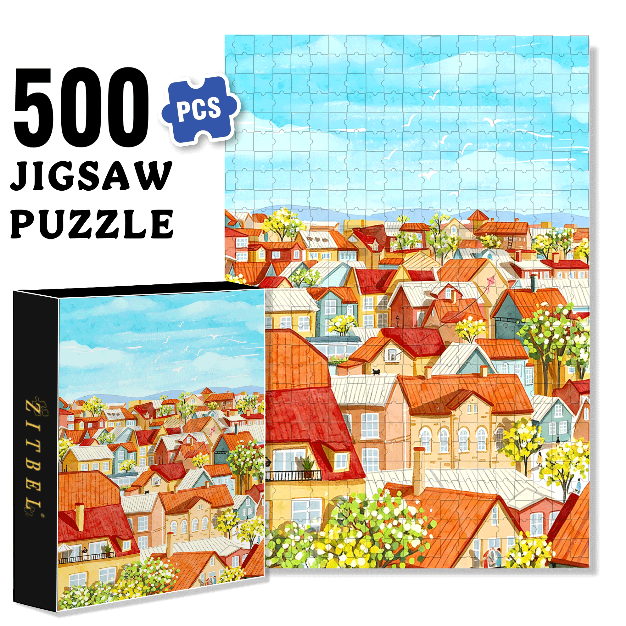 Good morning, Small Town 500pcs/1000pcs Jigsaw Puzzle, Scratch-Resistant, Interactive Family Game & Brain-Boosting DIY Decor, Perfect for Halloween, Christmas & New Year Gifts, Family Puzzle Game