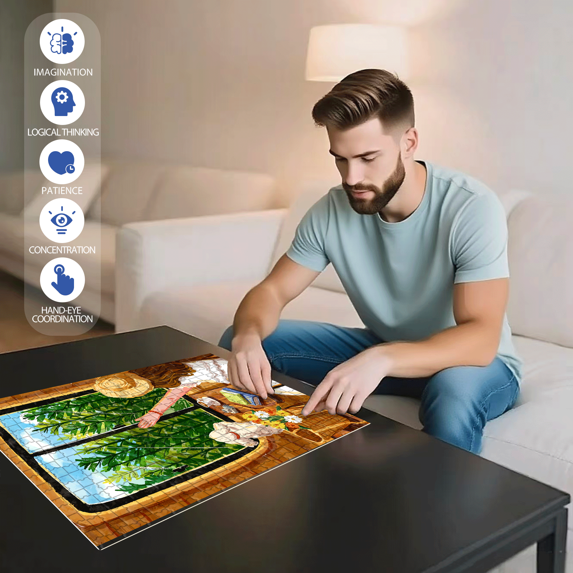 Hi 500pcs/1000pcs Jigsaw Puzzle, Scratch-Resistant, Interactive Family Game & Brain-Boosting DIY Decor, Perfect for Halloween, Christmas & New Year Gifts, Family Puzzle Game