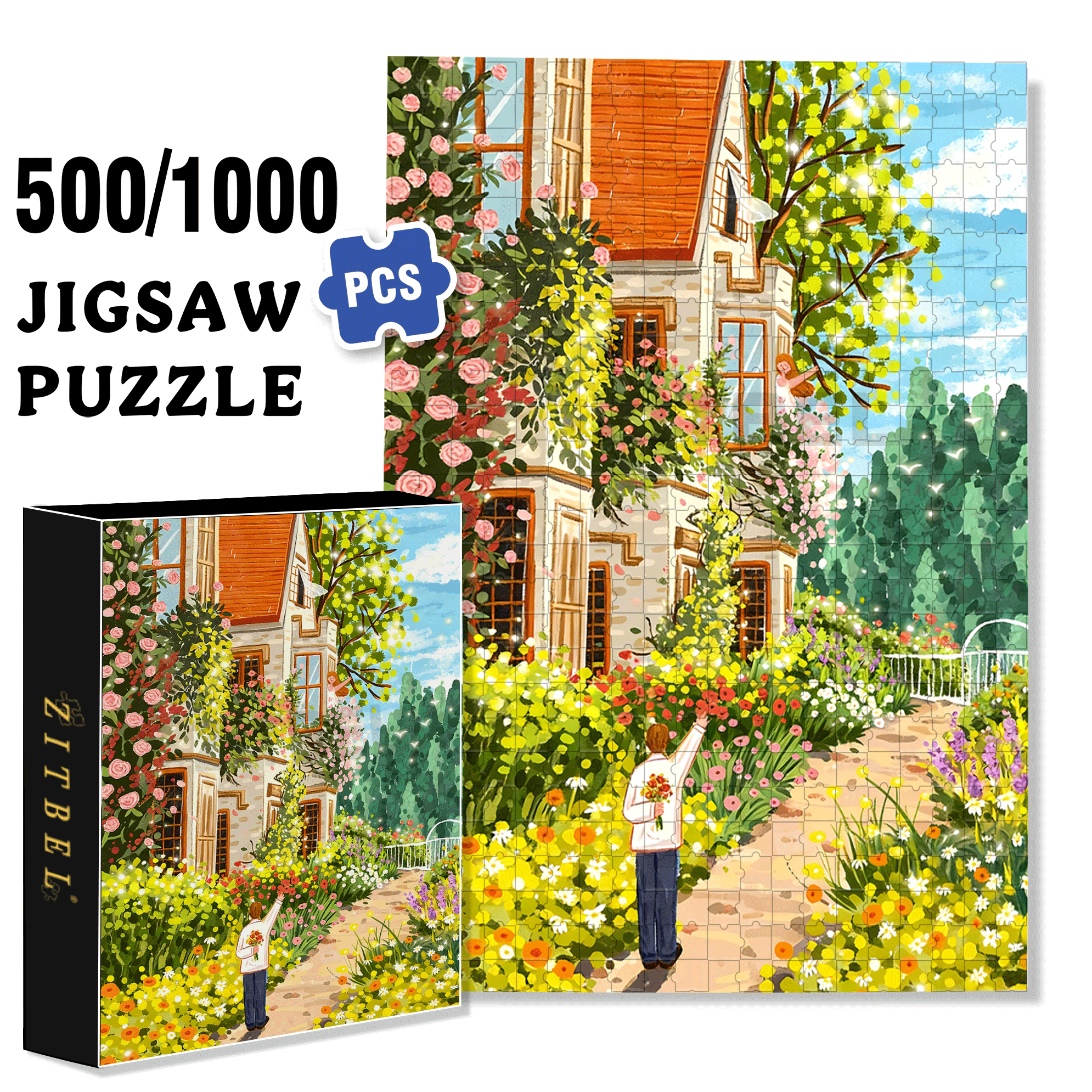 Honey 500pcs/1000pcs Jigsaw Puzzle, Scratch-Resistant, Interactive Family Game & Brain-Boosting DIY Decor, Perfect for Halloween, Christmas & New Year Gifts, Family Puzzle Game