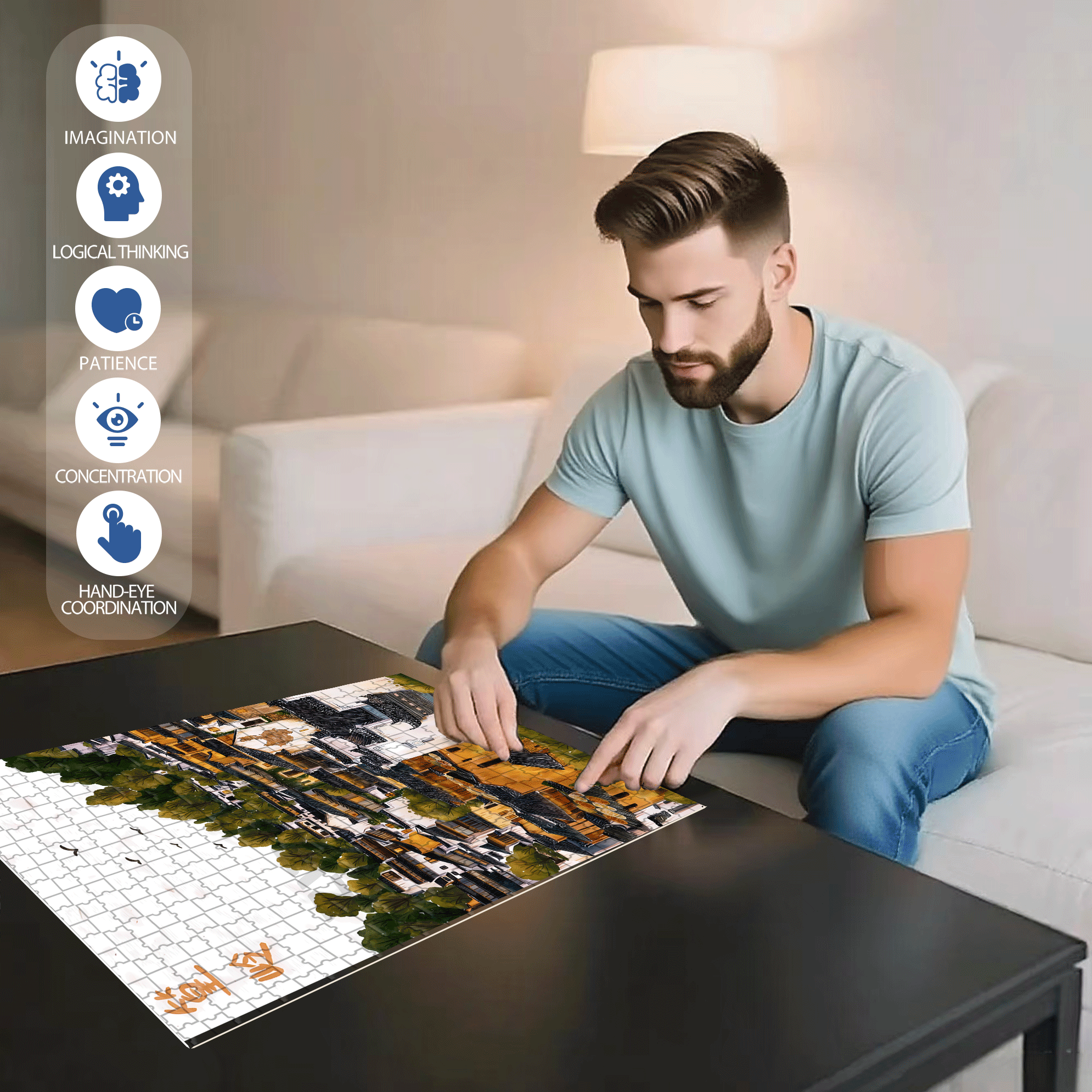 Huang Ling 500pcs/1000pcs Jigsaw Puzzle, Scratch-Resistant, Interactive Family Game & Brain-Boosting DIY Decor, Perfect for Halloween, Christmas & New Year Gifts, Family Puzzle Game