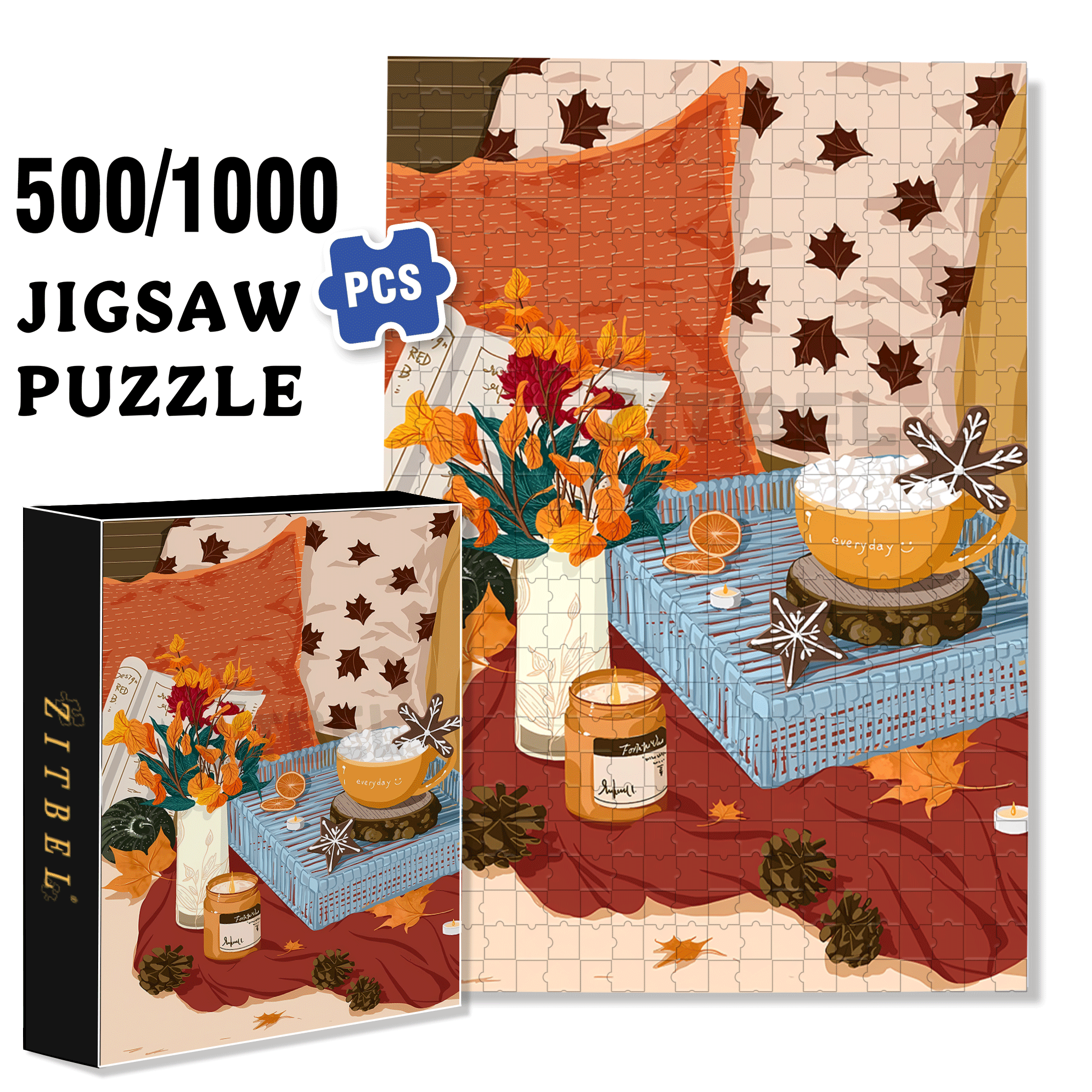 I Drink Coffee Every Day 500pcs/1000pcs Jigsaw Puzzle, Scratch-Resistant, Interactive Family Game & Brain-Boosting DIY Decor, Perfect for Halloween, Christmas & New Year Gifts, Family Puzzle Game
