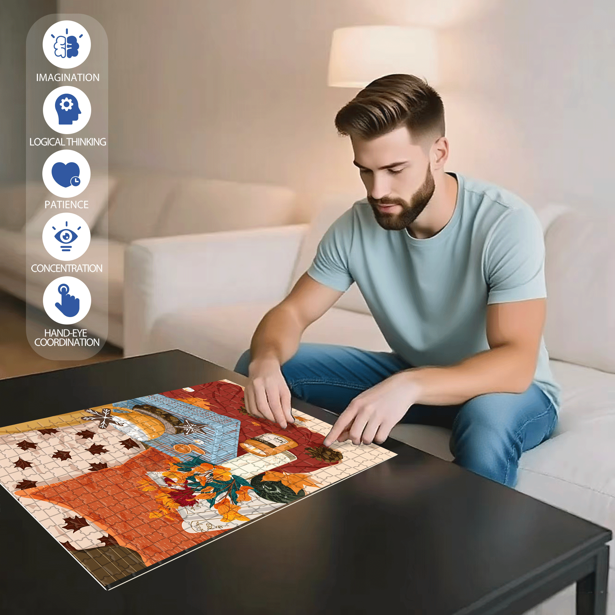 I Drink Coffee Every Day 500pcs/1000pcs Jigsaw Puzzle, Scratch-Resistant, Interactive Family Game & Brain-Boosting DIY Decor, Perfect for Halloween, Christmas & New Year Gifts, Family Puzzle Game