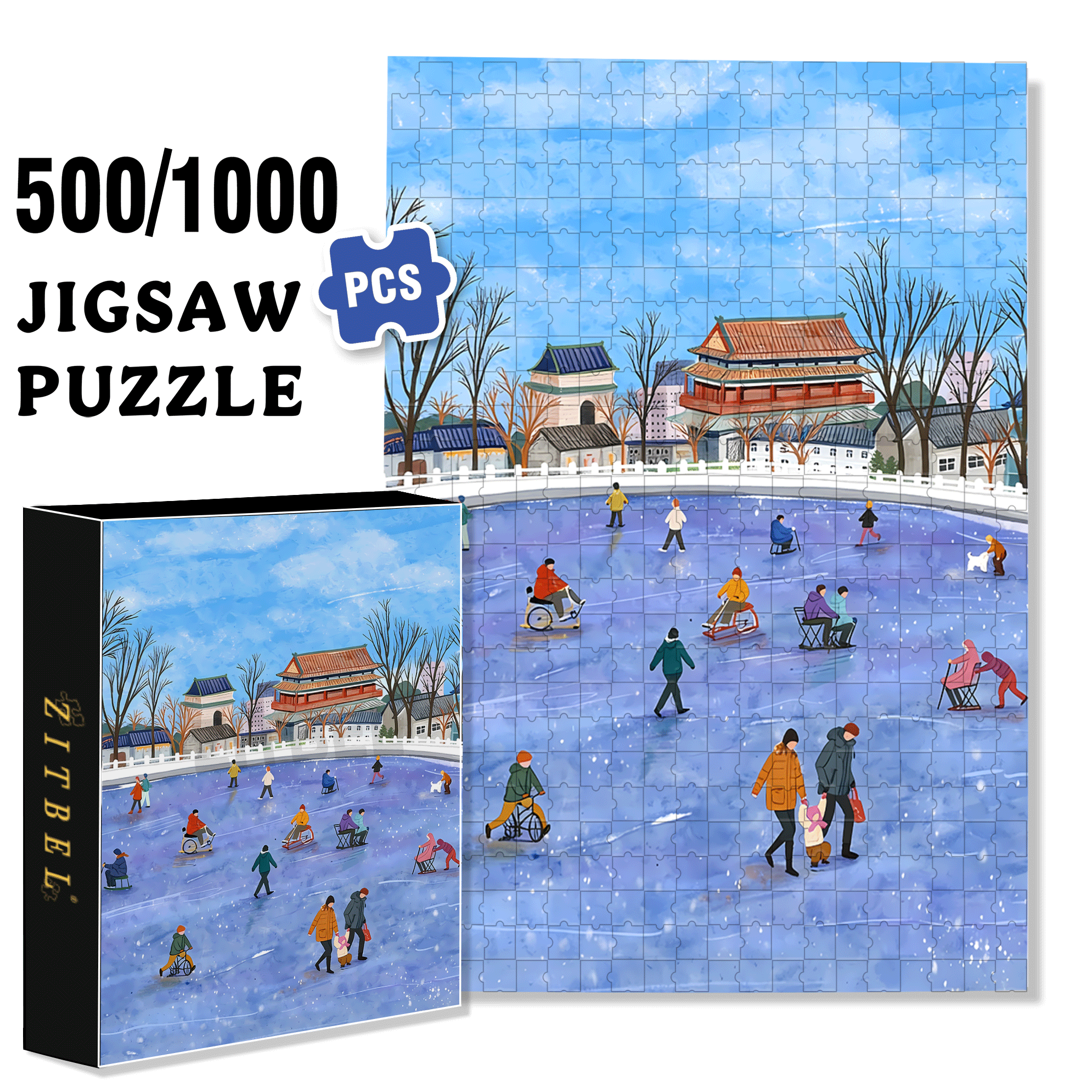 Ice Sports 500pcs/1000pcs Jigsaw Puzzle, Scratch-Resistant, Interactive Family Game & Brain-Boosting DIY Decor, Perfect for Halloween, Christmas & New Year Gifts, Family Puzzle Game