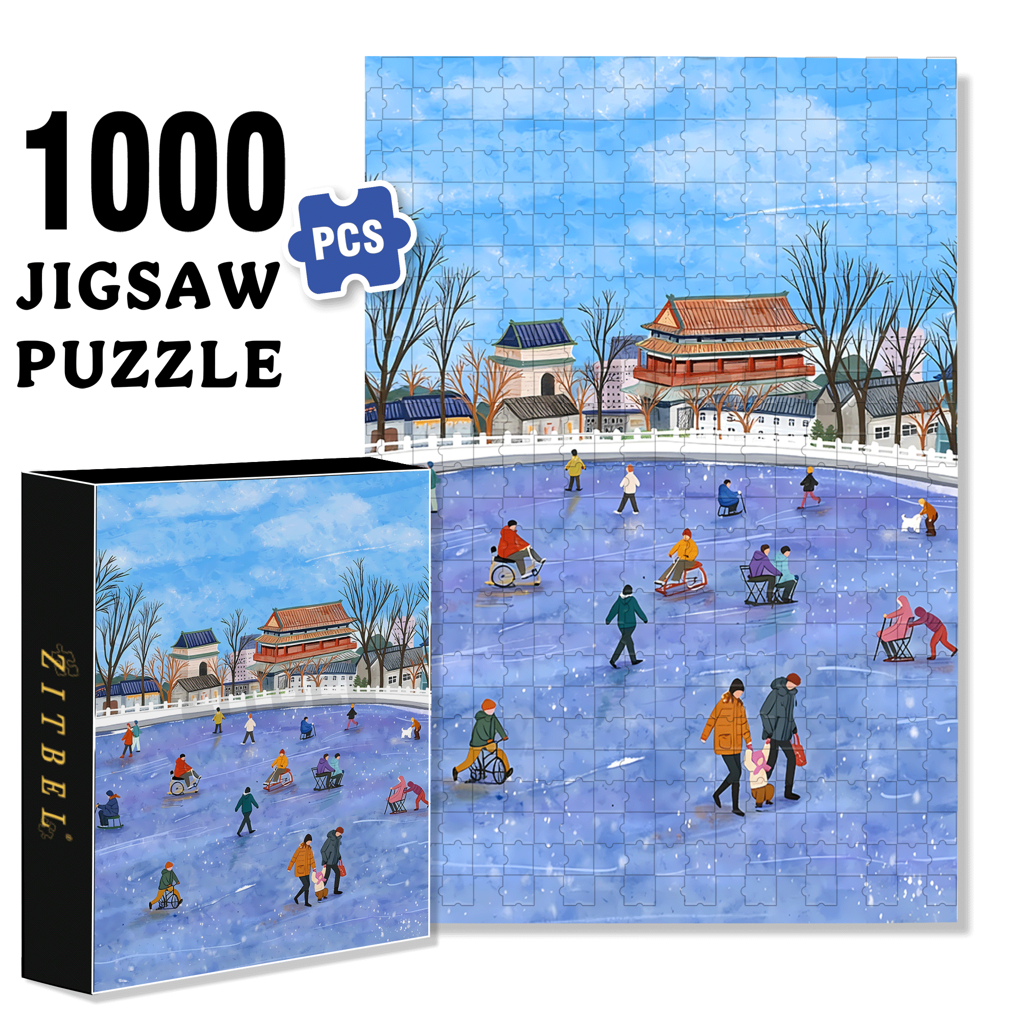 Ice Sports 500pcs/1000pcs Jigsaw Puzzle, Scratch-Resistant, Interactive Family Game & Brain-Boosting DIY Decor, Perfect for Halloween, Christmas & New Year Gifts, Family Puzzle Game