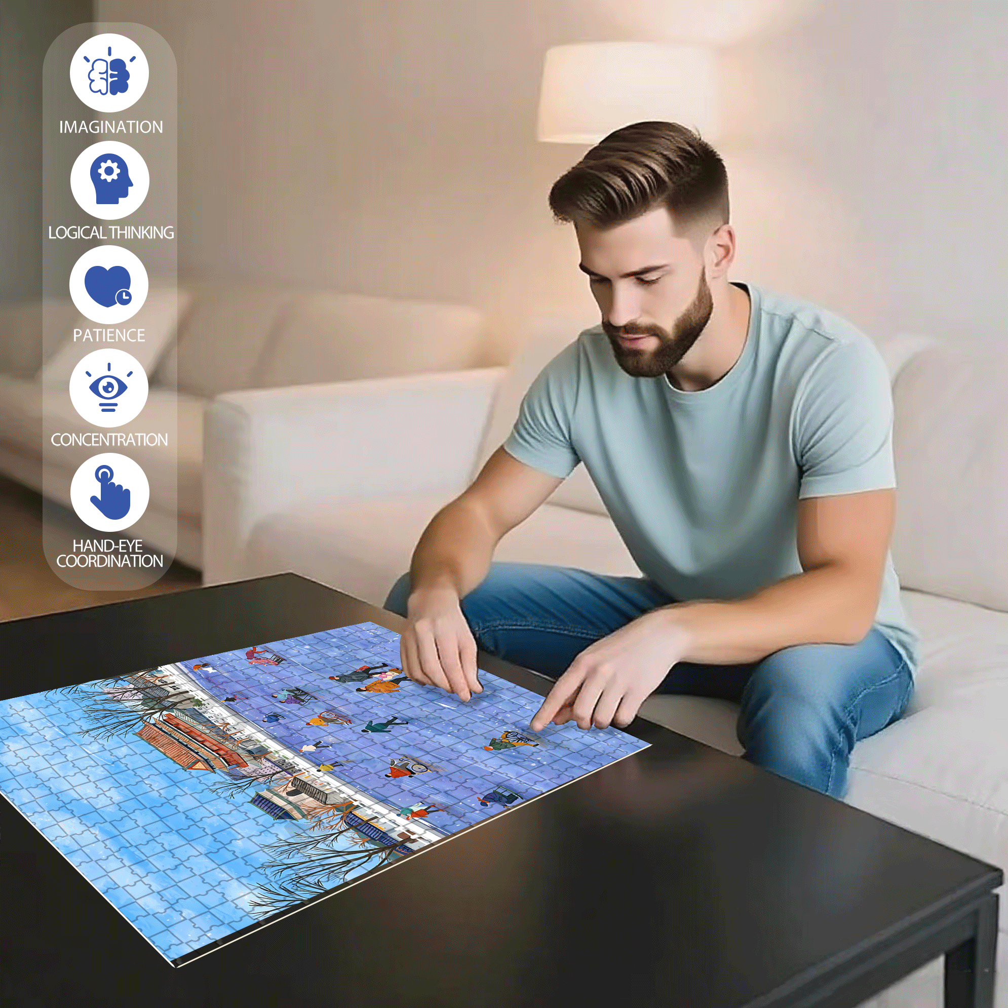 Ice Sports 500pcs/1000pcs Jigsaw Puzzle, Scratch-Resistant, Interactive Family Game & Brain-Boosting DIY Decor, Perfect for Halloween, Christmas & New Year Gifts, Family Puzzle Game