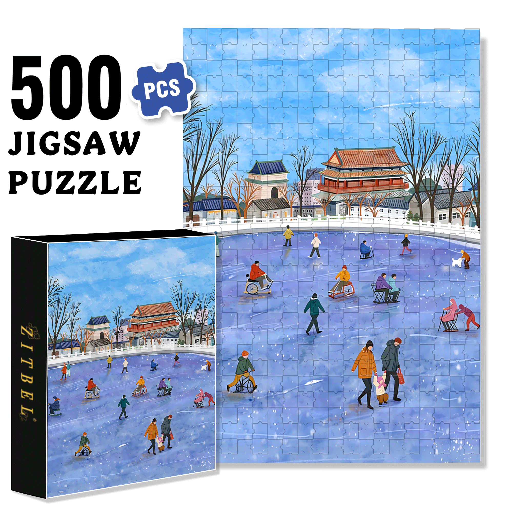 Ice Sports 500pcs/1000pcs Jigsaw Puzzle, Scratch-Resistant, Interactive Family Game & Brain-Boosting DIY Decor, Perfect for Halloween, Christmas & New Year Gifts, Family Puzzle Game