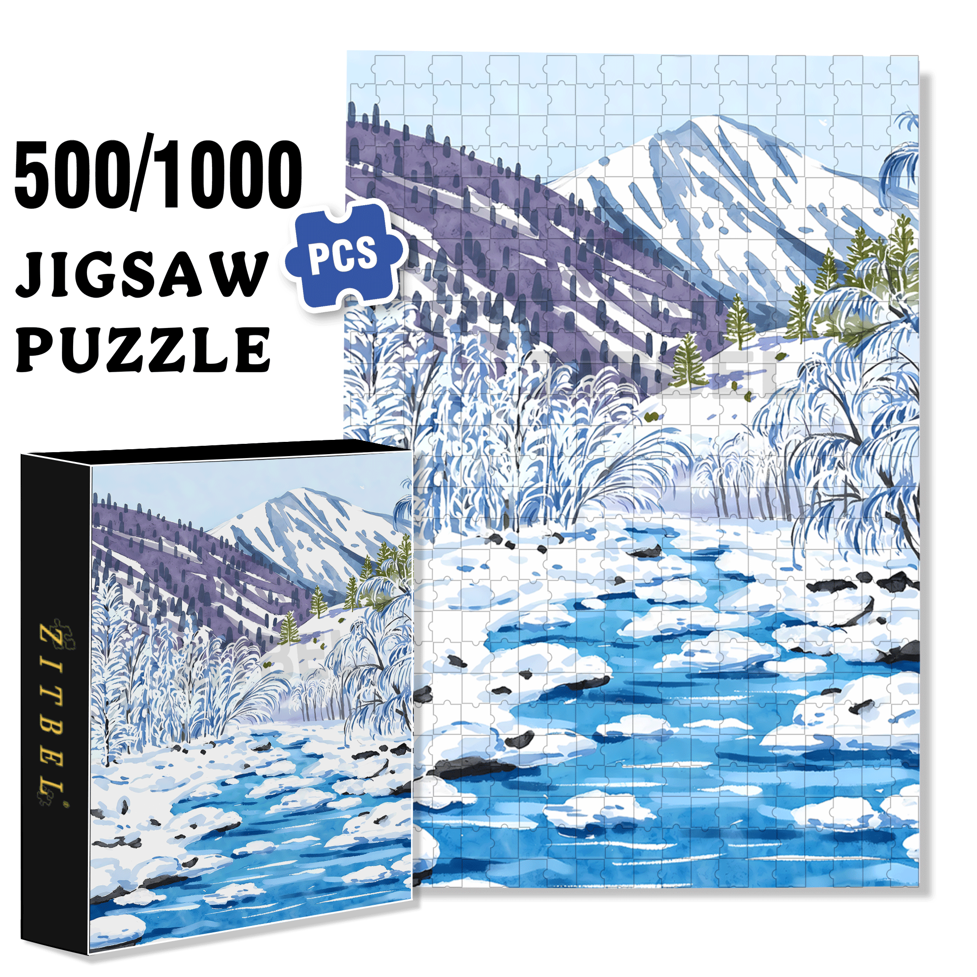 Iceberg Snow Water 500pcs/1000pcs Jigsaw Puzzle, Scratch-Resistant, Interactive Family Game & Brain-Boosting DIY Decor, Perfect for Halloween, Christmas & New Year Gifts, Family Puzzle Game