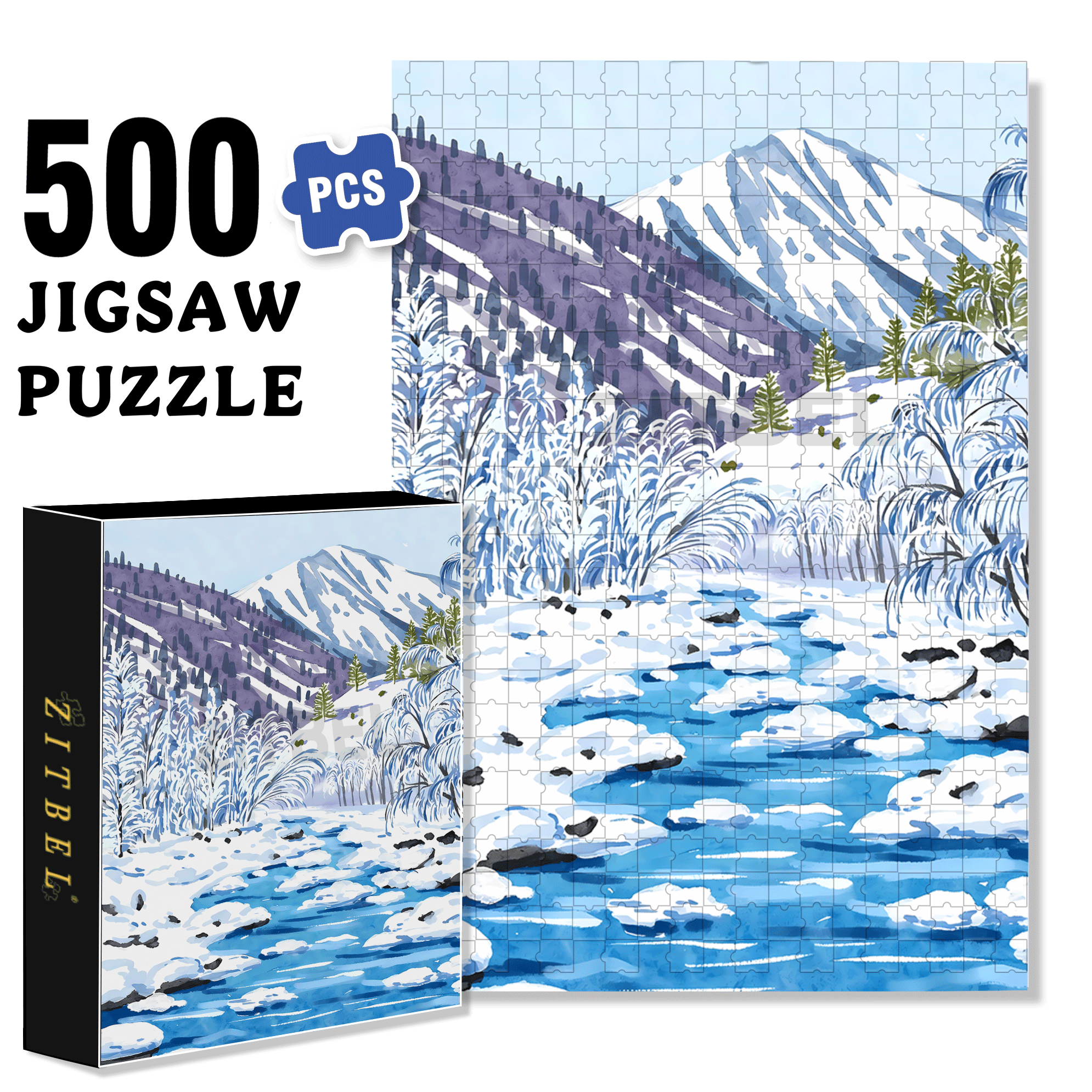 Iceberg Snow Water 500pcs/1000pcs Jigsaw Puzzle, Scratch-Resistant, Interactive Family Game & Brain-Boosting DIY Decor, Perfect for Halloween, Christmas & New Year Gifts, Family Puzzle Game