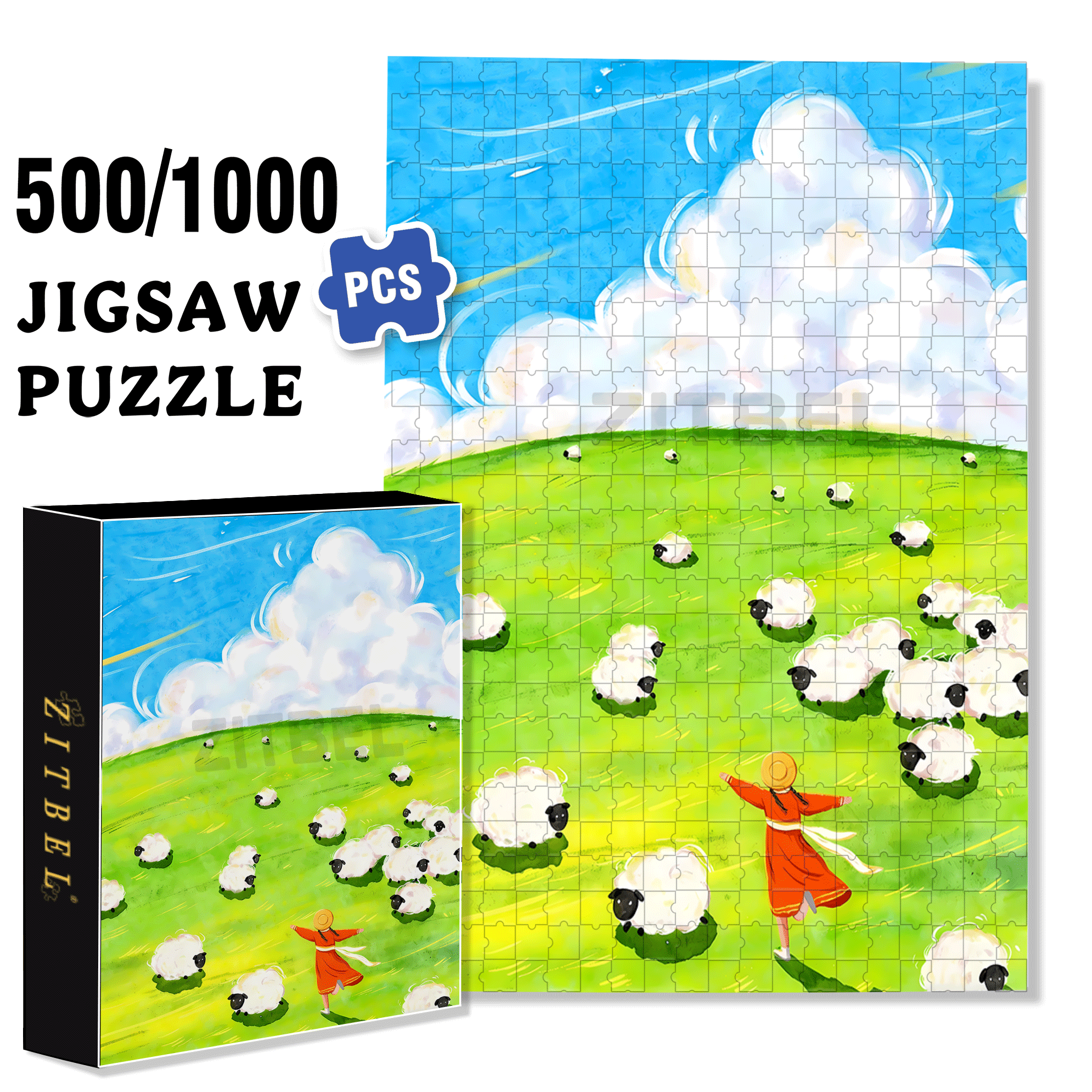 Joyful Running 2 500pcs/1000pcs Jigsaw Puzzle, Scratch-Resistant, Interactive Family Game & Brain-Boosting DIY Decor, Perfect for Halloween, Christmas & New Year Gifts, Family Puzzle Game