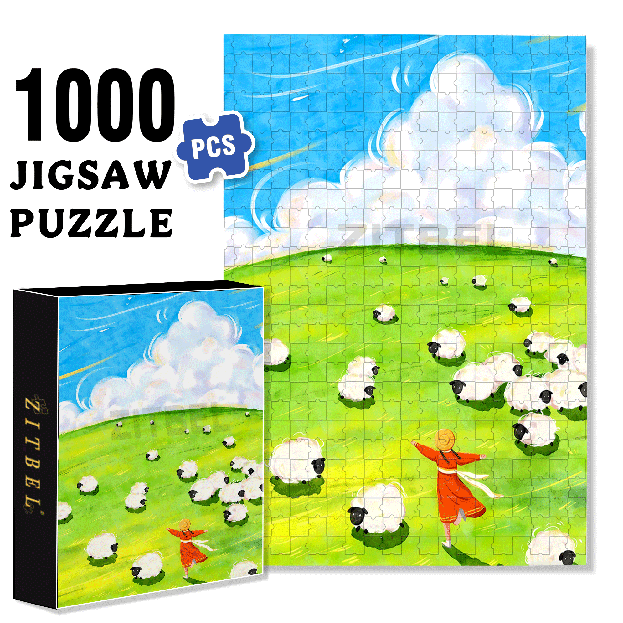Joyful Running 2 500pcs/1000pcs Jigsaw Puzzle, Scratch-Resistant, Interactive Family Game & Brain-Boosting DIY Decor, Perfect for Halloween, Christmas & New Year Gifts, Family Puzzle Game