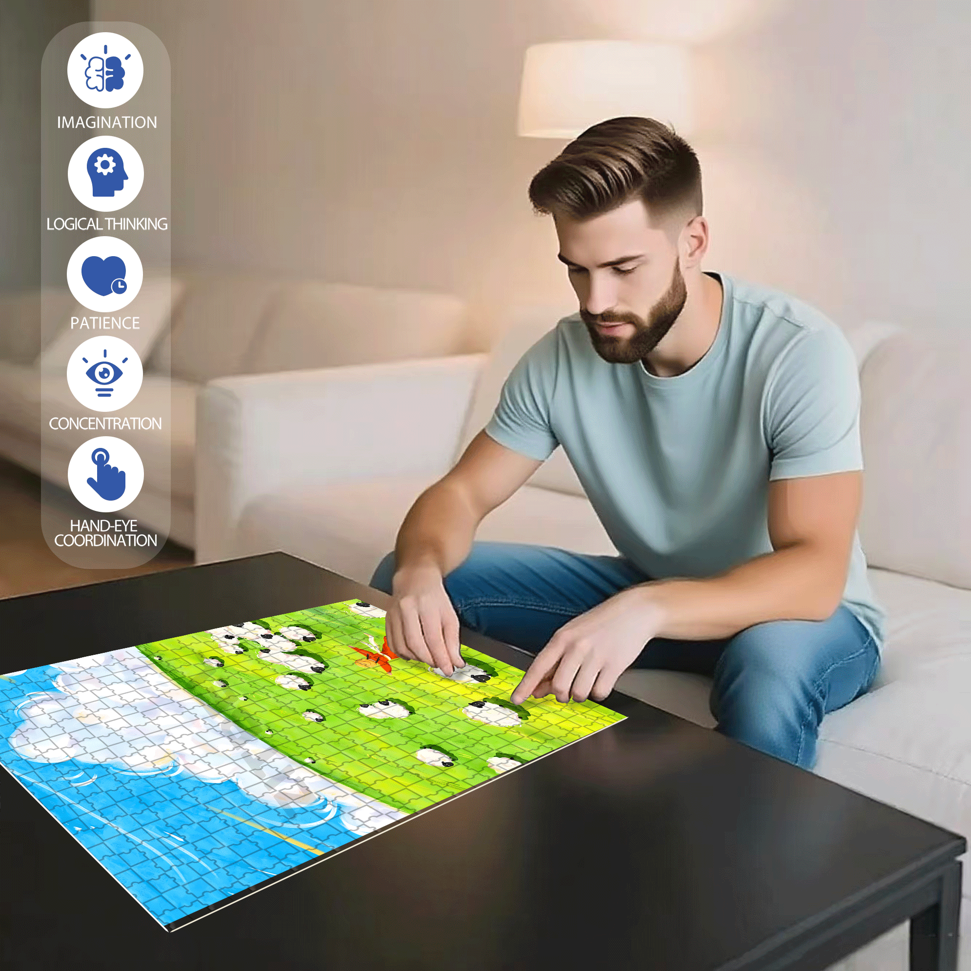 Joyful Running 2 500pcs/1000pcs Jigsaw Puzzle, Scratch-Resistant, Interactive Family Game & Brain-Boosting DIY Decor, Perfect for Halloween, Christmas & New Year Gifts, Family Puzzle Game